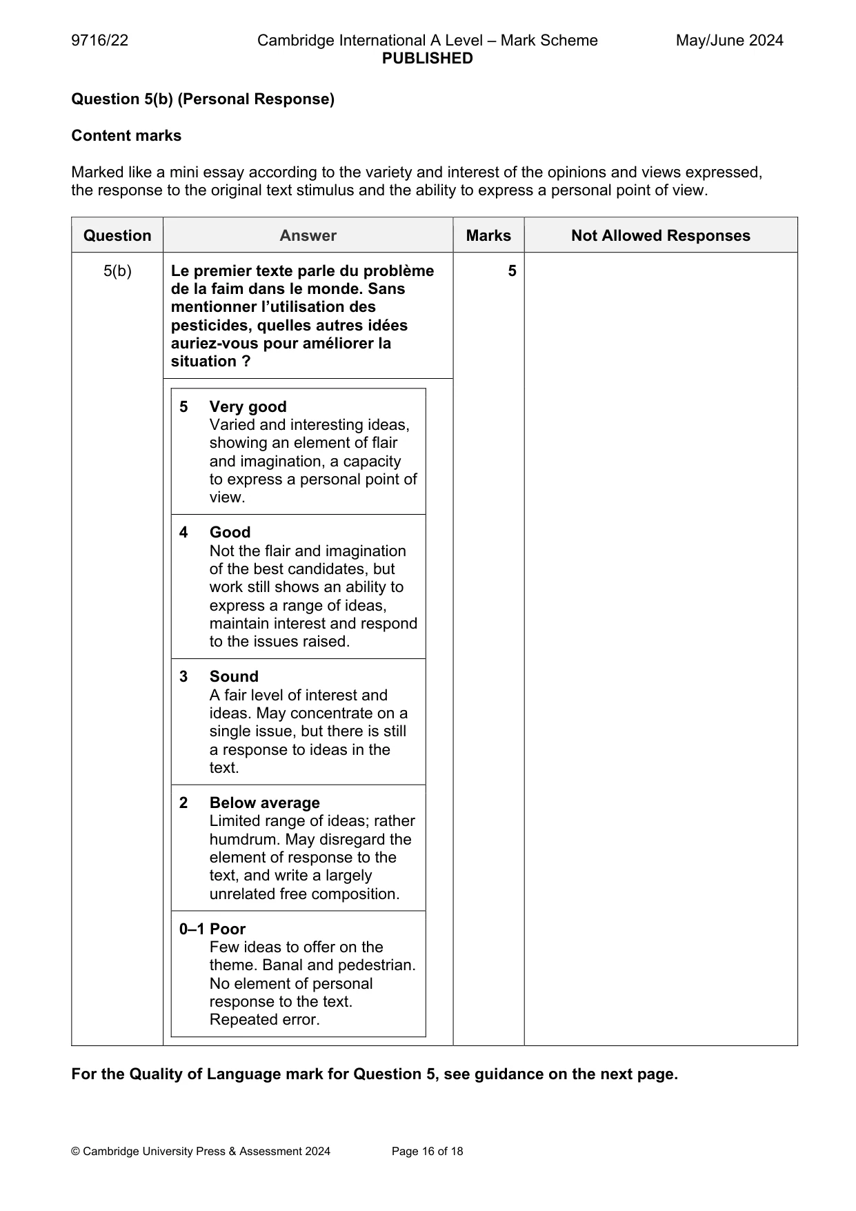 Mark scheme, page 16 of 18