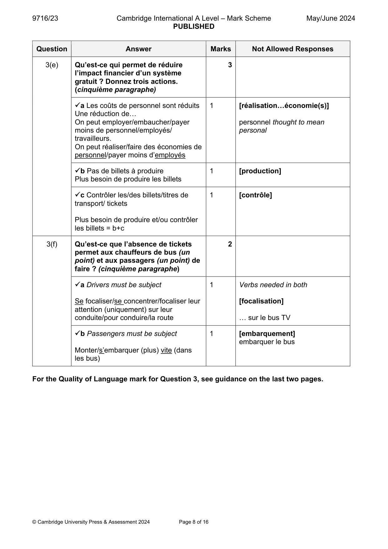 Mark scheme, page 8 of 16