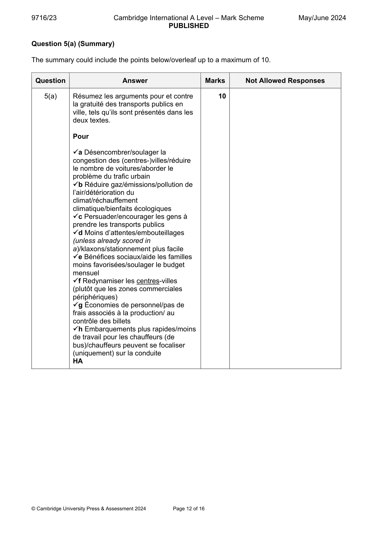 Mark scheme, page 12 of 16