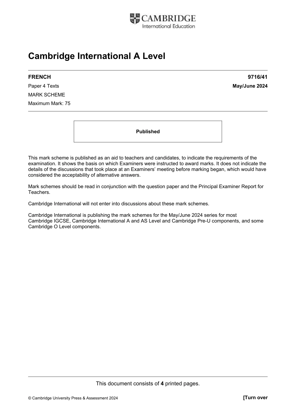 Mark scheme, page 1 of 4