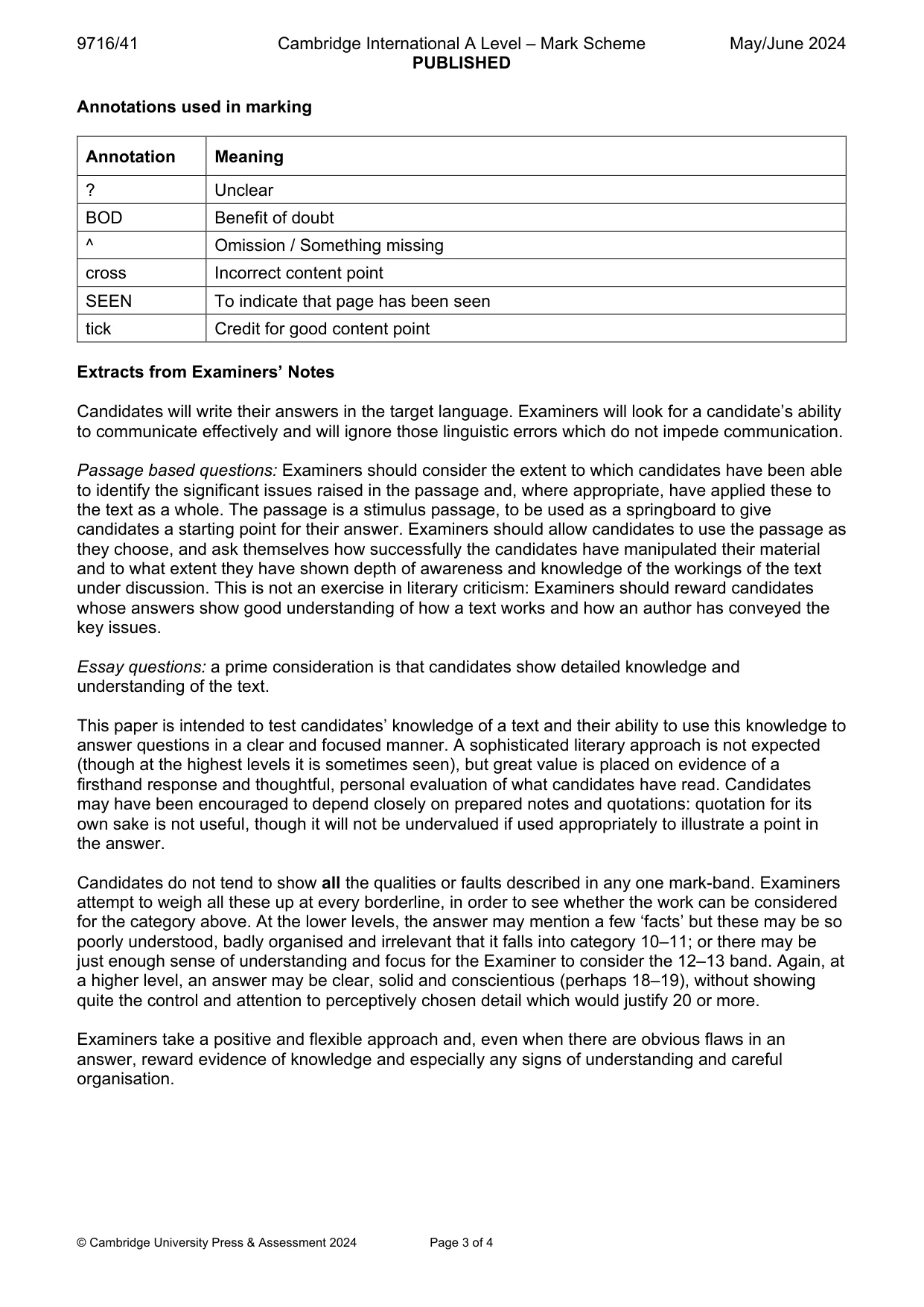 Mark scheme, page 3 of 4