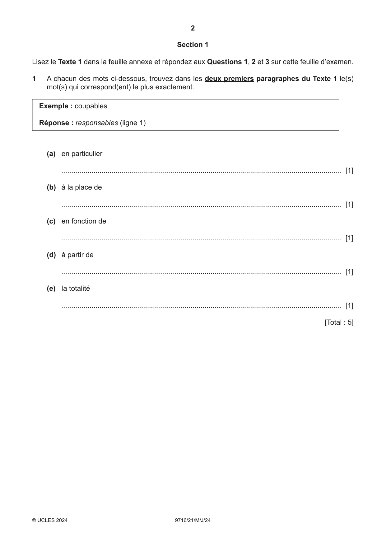 Cambridge A Level French (A Level only) 9716 2024 May/June Paper 2 · Variant 1 question paper, page 2 of 8