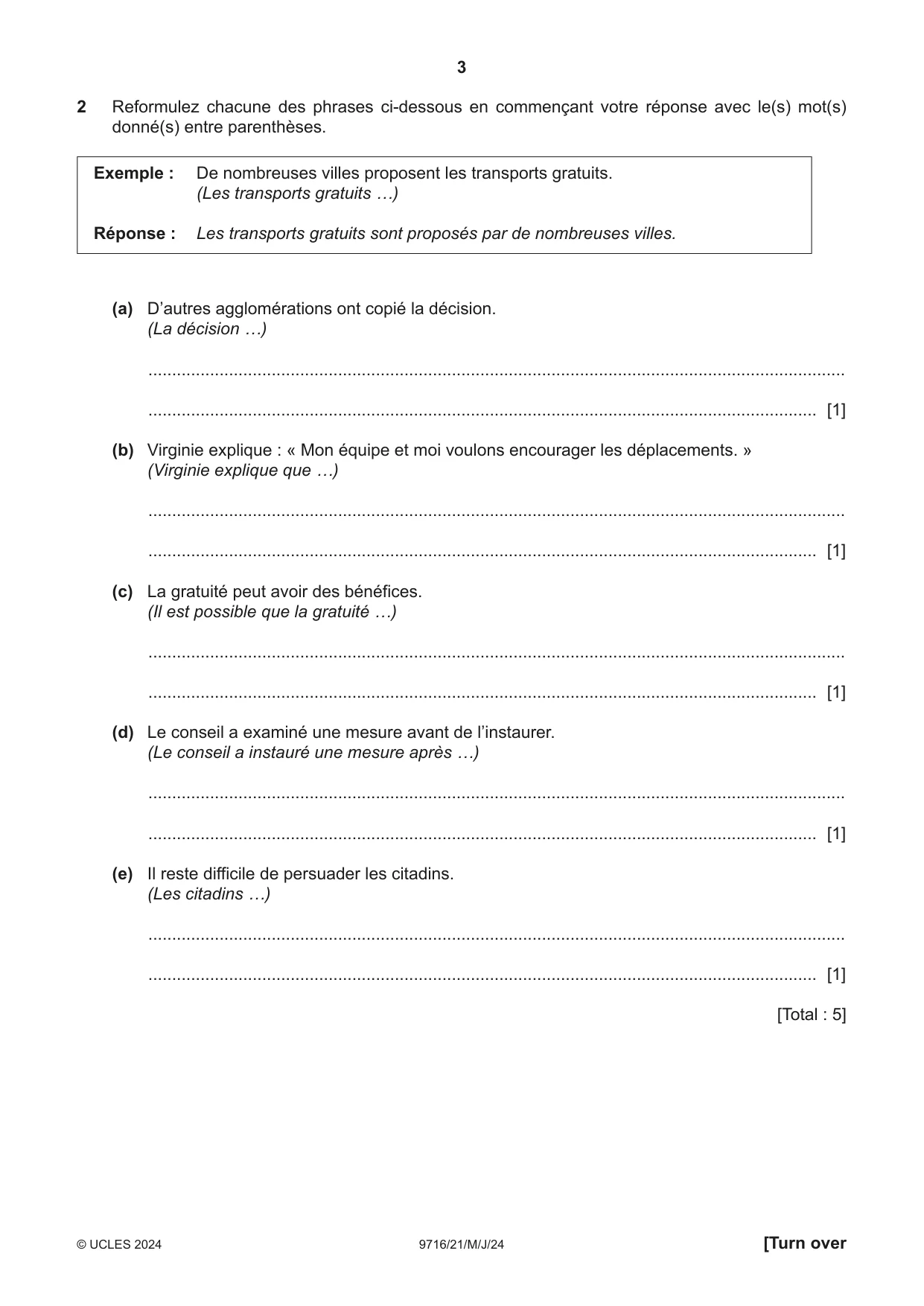 Cambridge A Level French (A Level only) 9716 2024 May/June Paper 2 · Variant 1 question paper, page 3 of 8