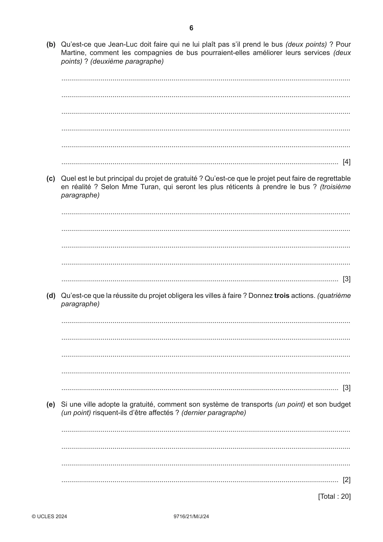 Cambridge A Level French (A Level only) 9716 2024 May/June Paper 2 · Variant 1 question paper, page 6 of 8