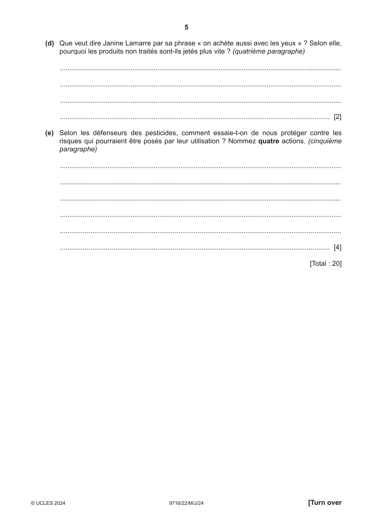 Cambridge A Level French (A Level only) 9716 2024 May/June Paper 2 · Variant 2 question paper, page 5 of 12