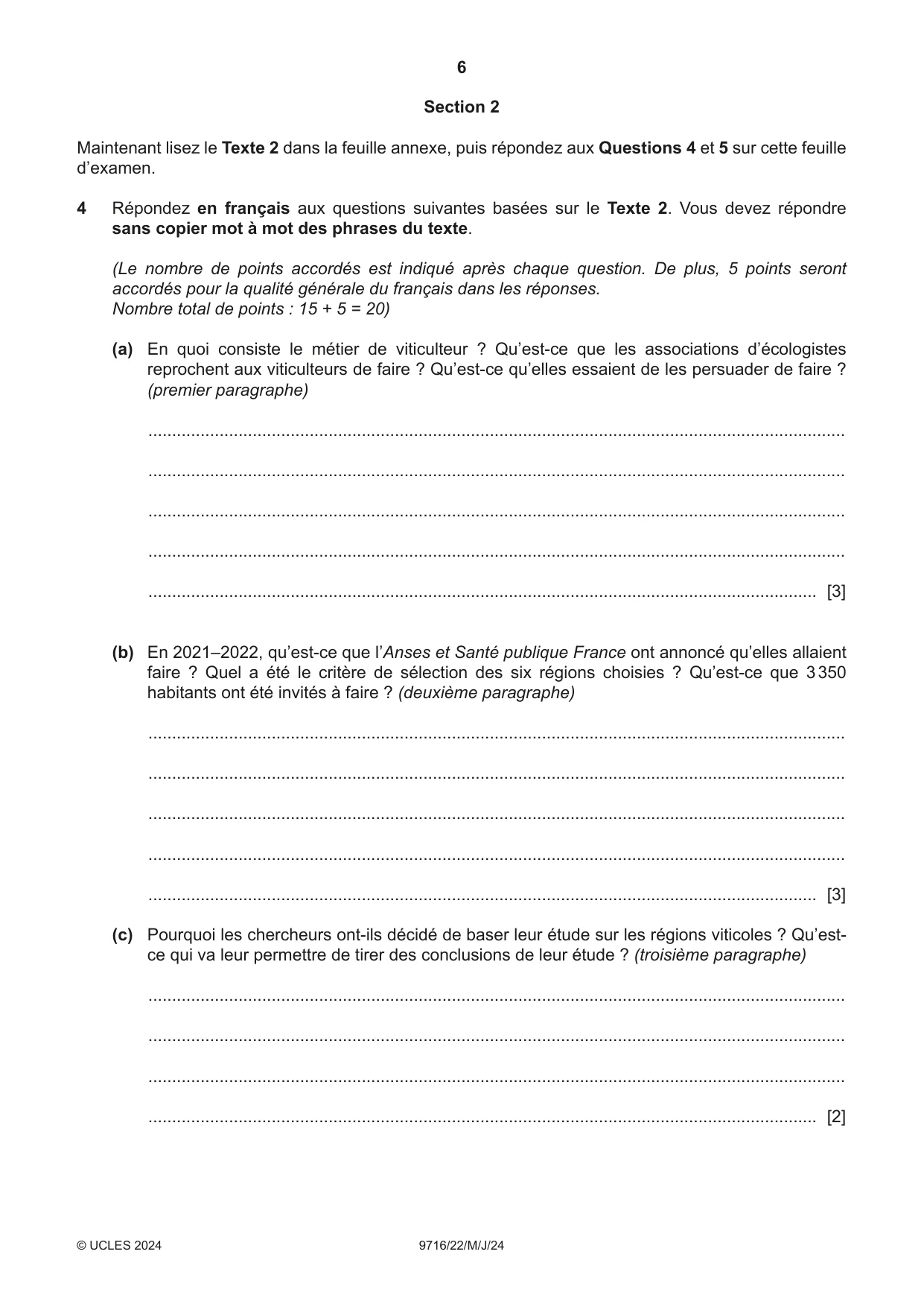 Cambridge A Level French (A Level only) 9716 2024 May/June Paper 2 · Variant 2 question paper, page 6 of 12