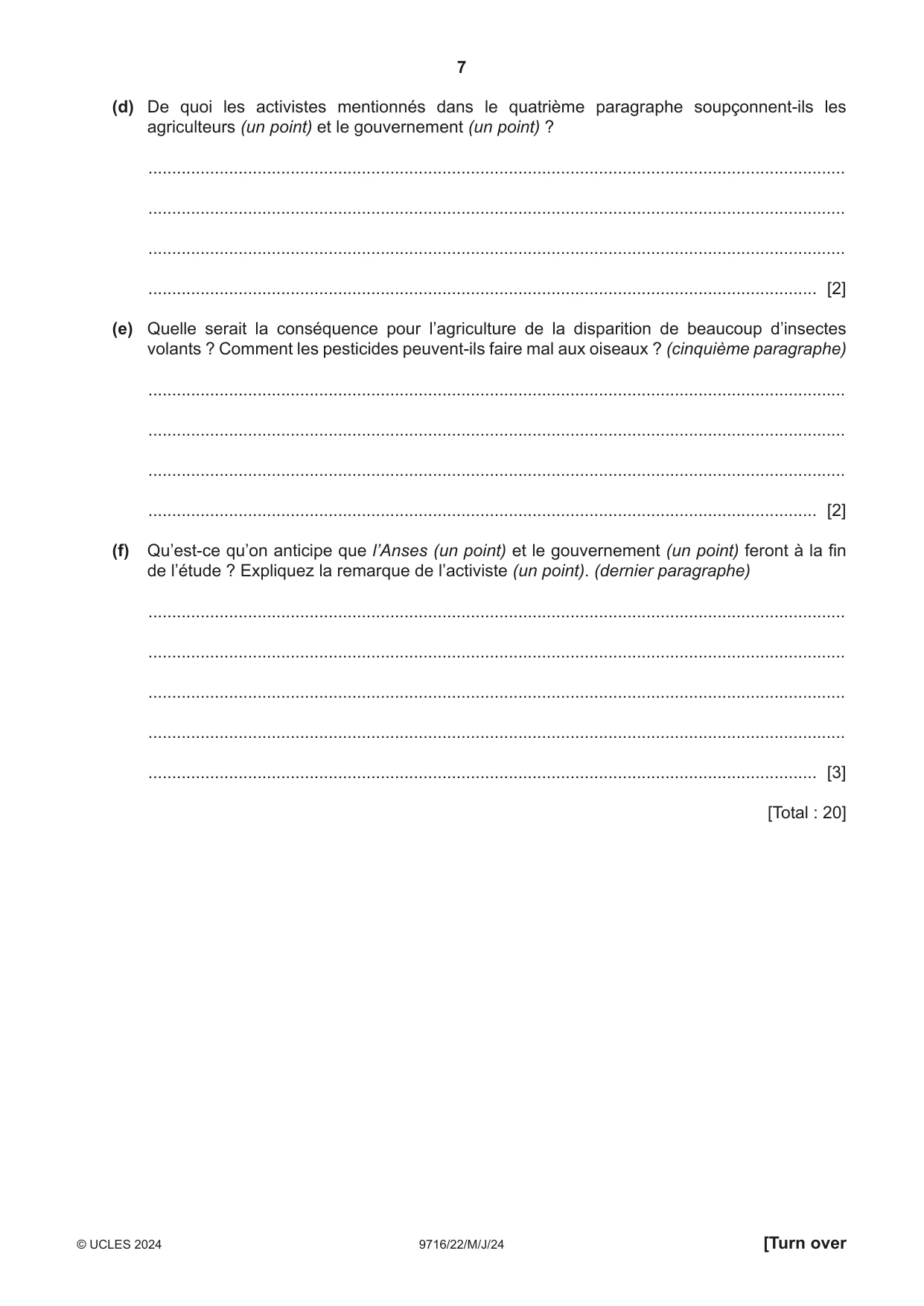 Cambridge A Level French (A Level only) 9716 2024 May/June Paper 2 · Variant 2 question paper, page 7 of 12