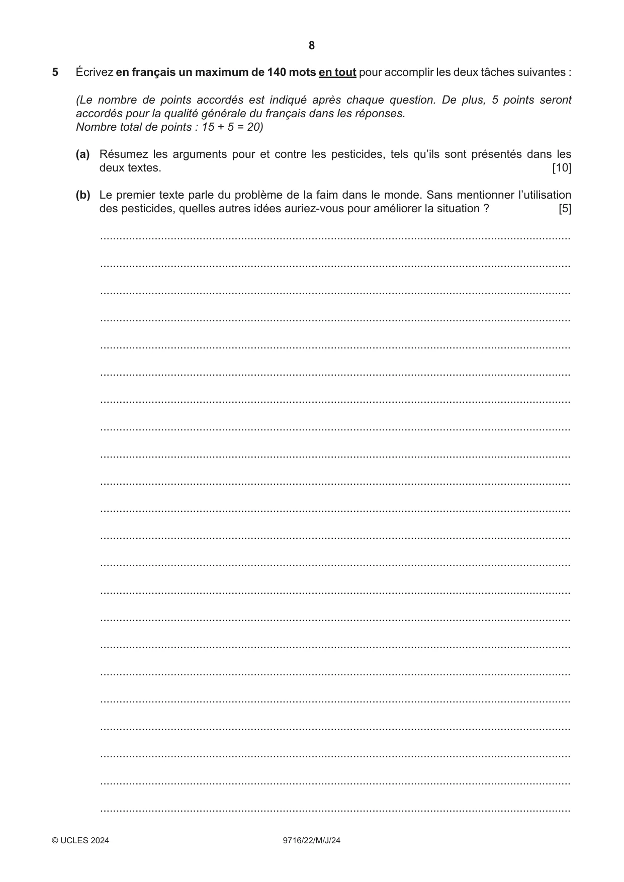 Cambridge A Level French (A Level only) 9716 2024 May/June Paper 2 · Variant 2 question paper, page 8 of 12