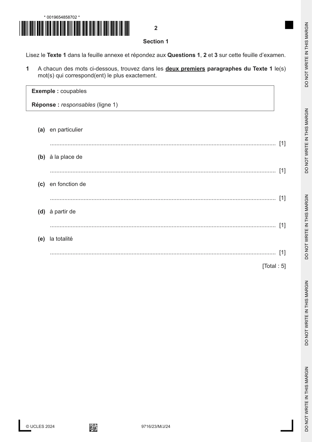 Cambridge A Level French (A Level only) 9716 2024 May/June Paper 2 · Variant 3 question paper, page 2 of 8