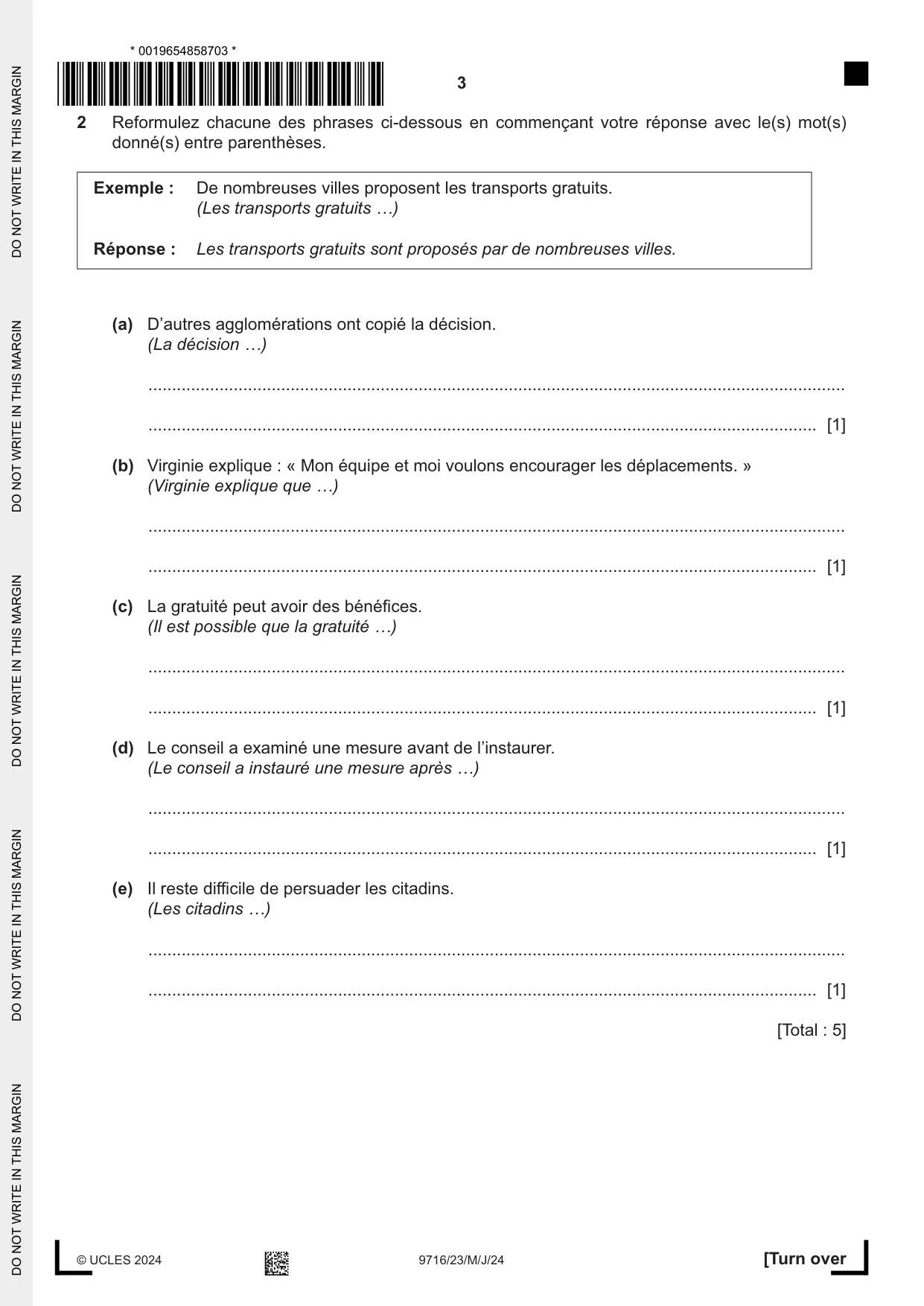Cambridge A Level French (A Level only) 9716 2024 May/June Paper 2 · Variant 3 question paper, page 3 of 8