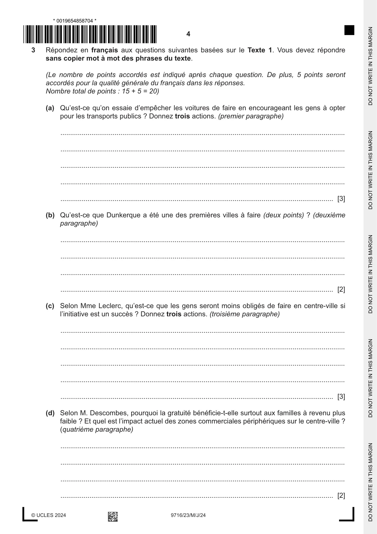 Cambridge A Level French (A Level only) 9716 2024 May/June Paper 2 · Variant 3 question paper, page 4 of 8