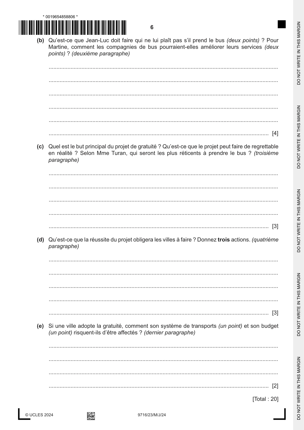 Cambridge A Level French (A Level only) 9716 2024 May/June Paper 2 · Variant 3 question paper, page 6 of 8