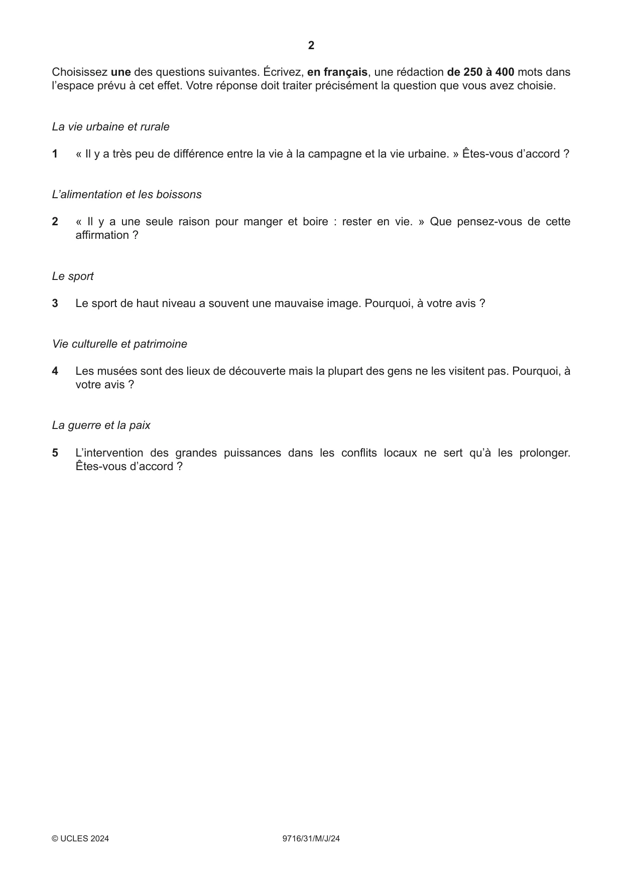 Cambridge A Level French (A Level only) 9716 2024 May/June Paper 3 · Variant 1 question paper, page 2 of 8