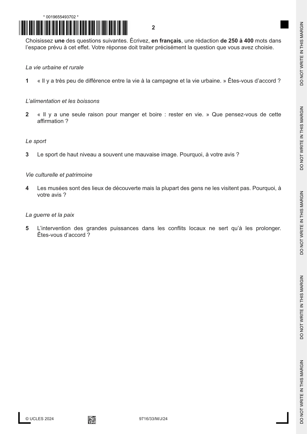Cambridge A Level French (A Level only) 9716 2024 May/June Paper 3 · Variant 3 question paper, page 2 of 8