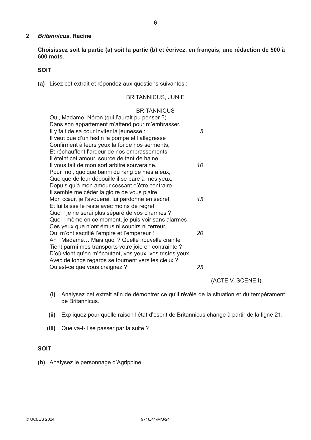Cambridge A Level French (A Level only) 9716 2024 May/June Paper 4 · Variant 1 question paper, page 6 of 12