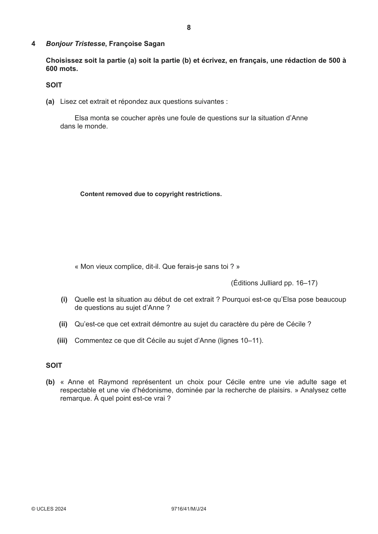 Cambridge A Level French (A Level only) 9716 2024 May/June Paper 4 · Variant 1 question paper, page 8 of 12