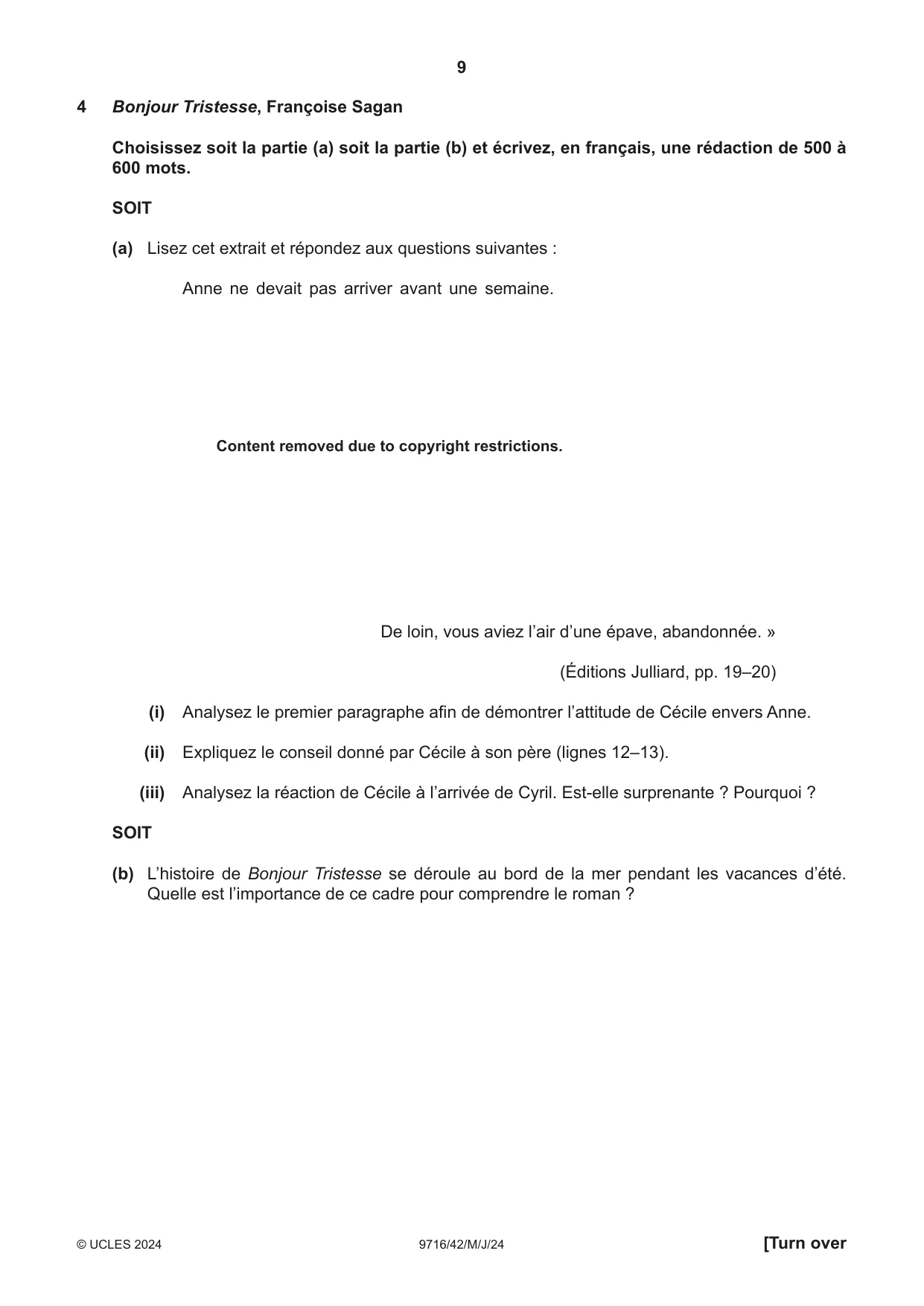 Cambridge A Level French (A Level only) 9716 2024 May/June Paper 4 · Variant 2 question paper, page 9 of 12