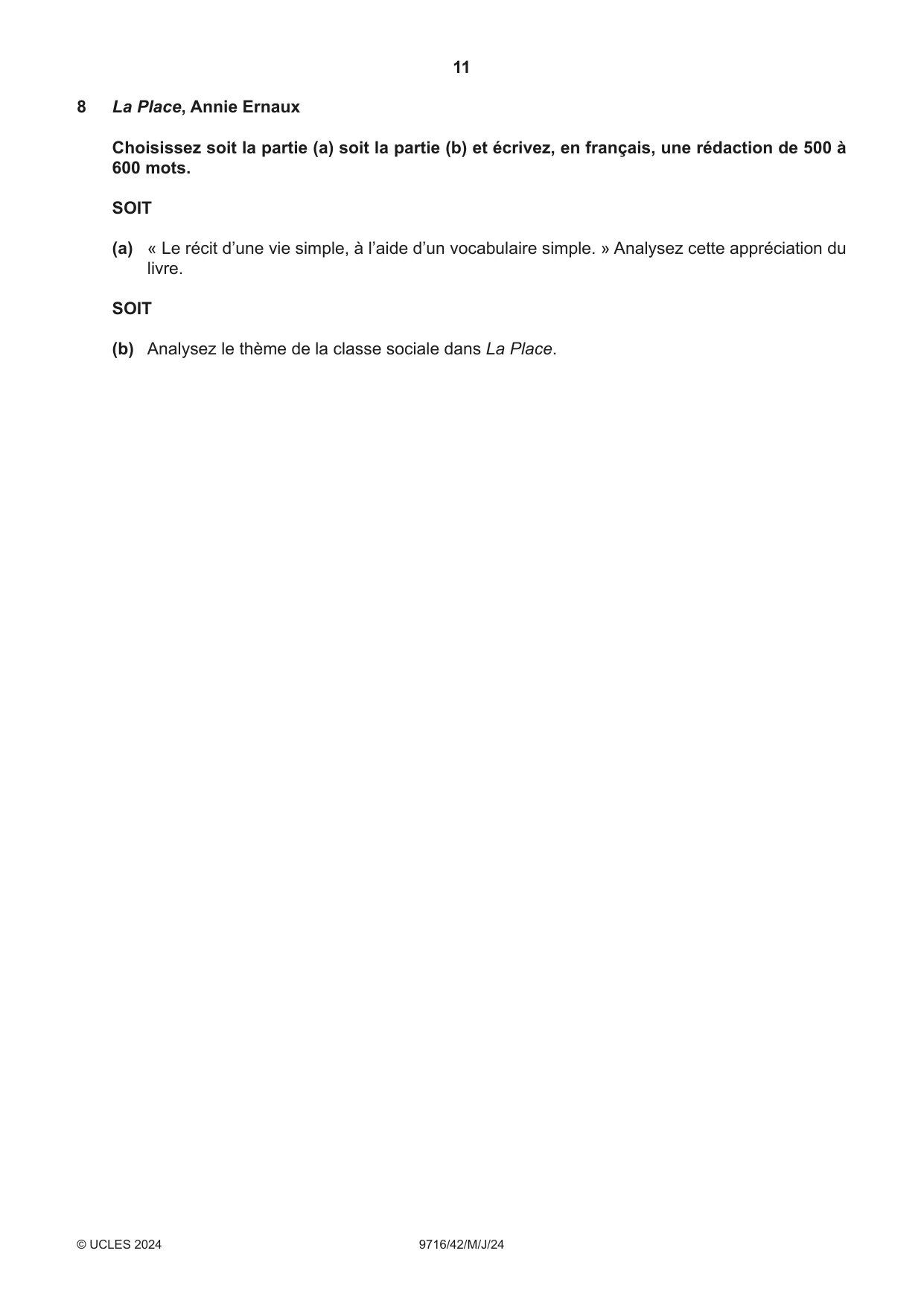 Cambridge A Level French (A Level only) 9716 2024 May/June Paper 4 · Variant 2 question paper, page 11 of 12