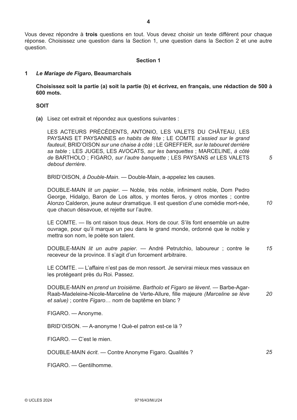 Cambridge A Level French (A Level only) 9716 2024 May/June Paper 4 · Variant 3 question paper, page 4 of 12