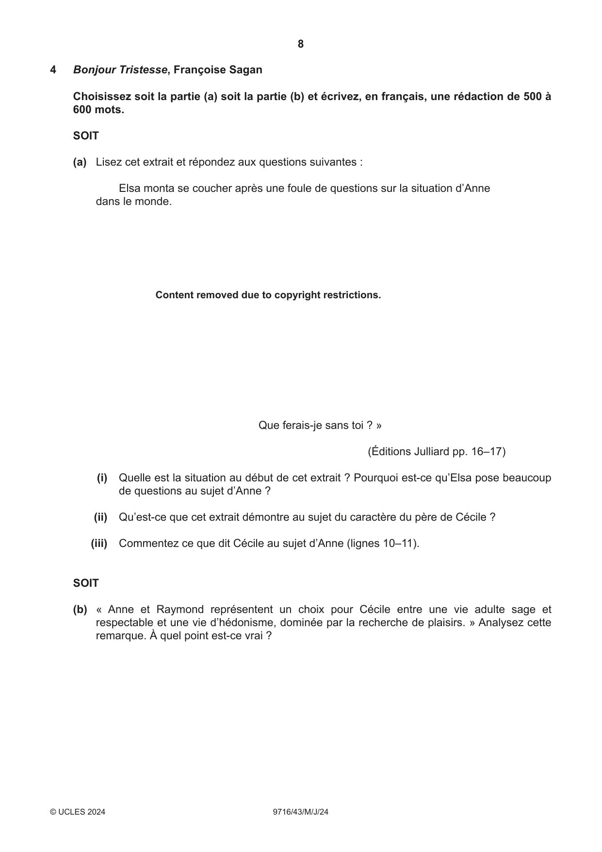 Cambridge A Level French (A Level only) 9716 2024 May/June Paper 4 · Variant 3 question paper, page 8 of 12