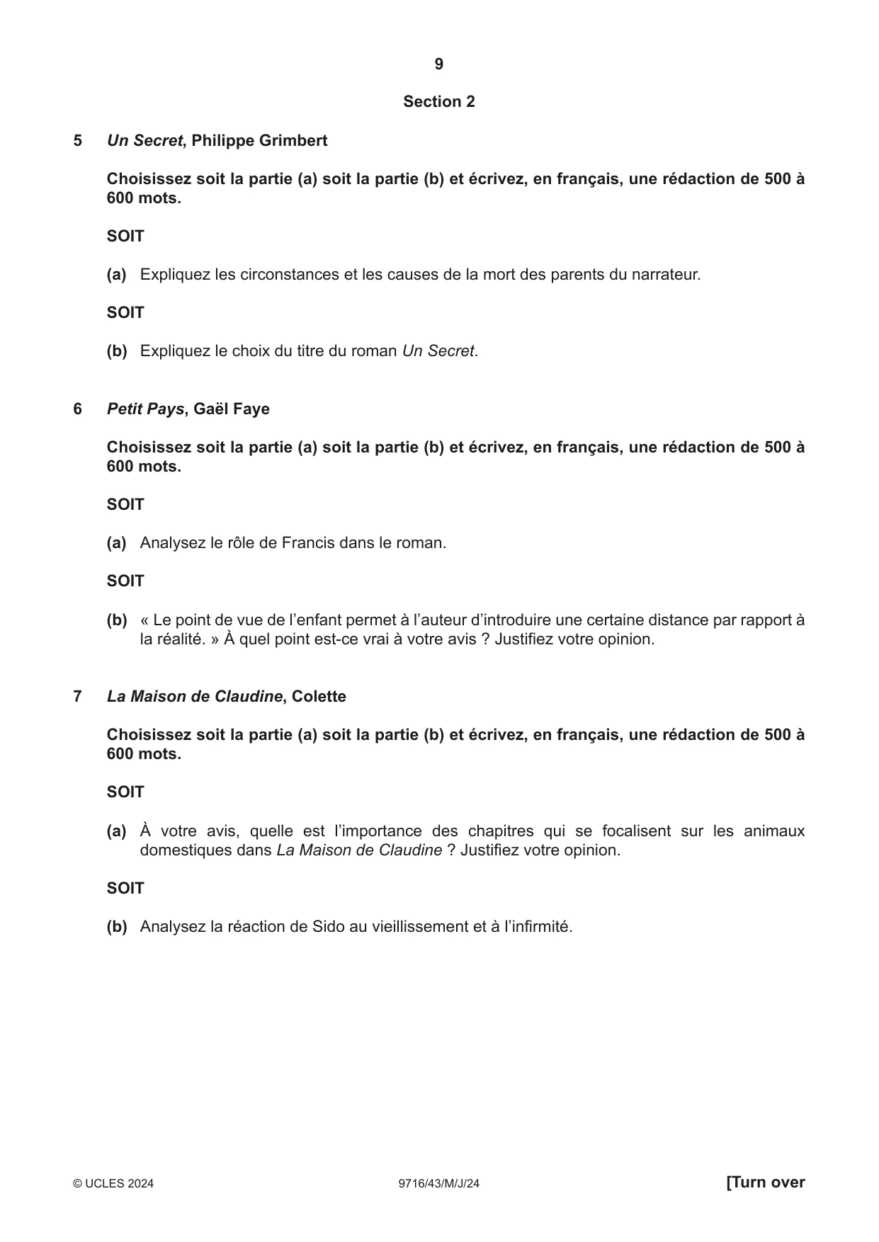 Cambridge A Level French (A Level only) 9716 2024 May/June Paper 4 · Variant 3 question paper, page 9 of 12