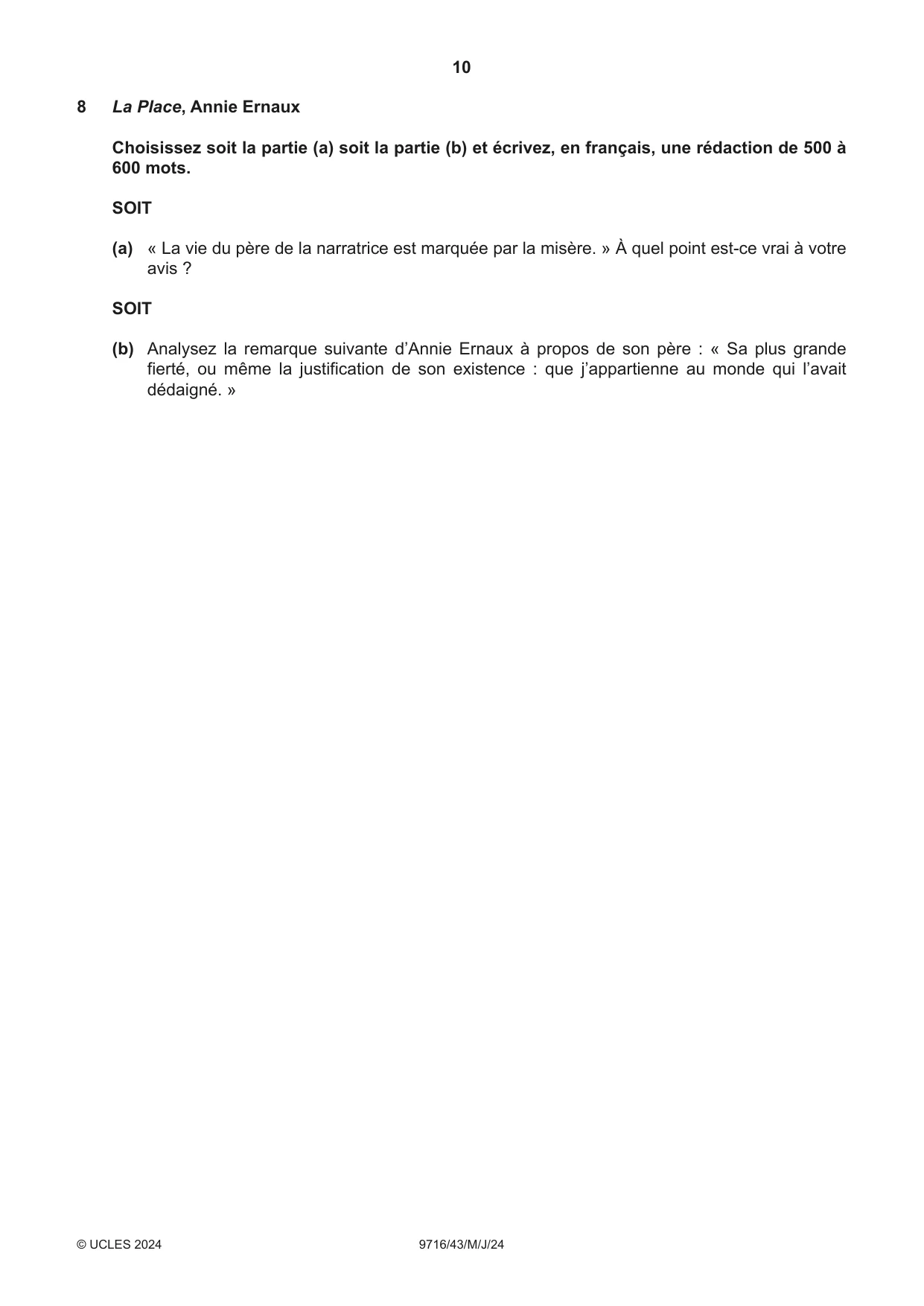 Cambridge A Level French (A Level only) 9716 2024 May/June Paper 4 · Variant 3 question paper, page 10 of 12