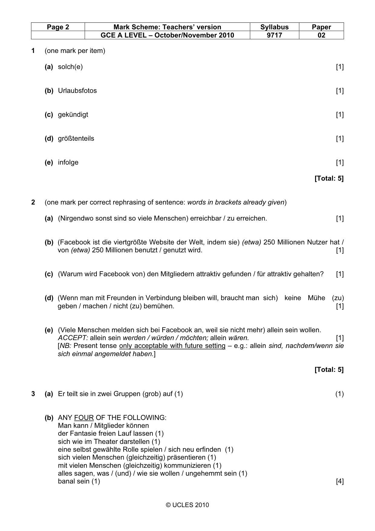 Mark scheme, page 2 of 6