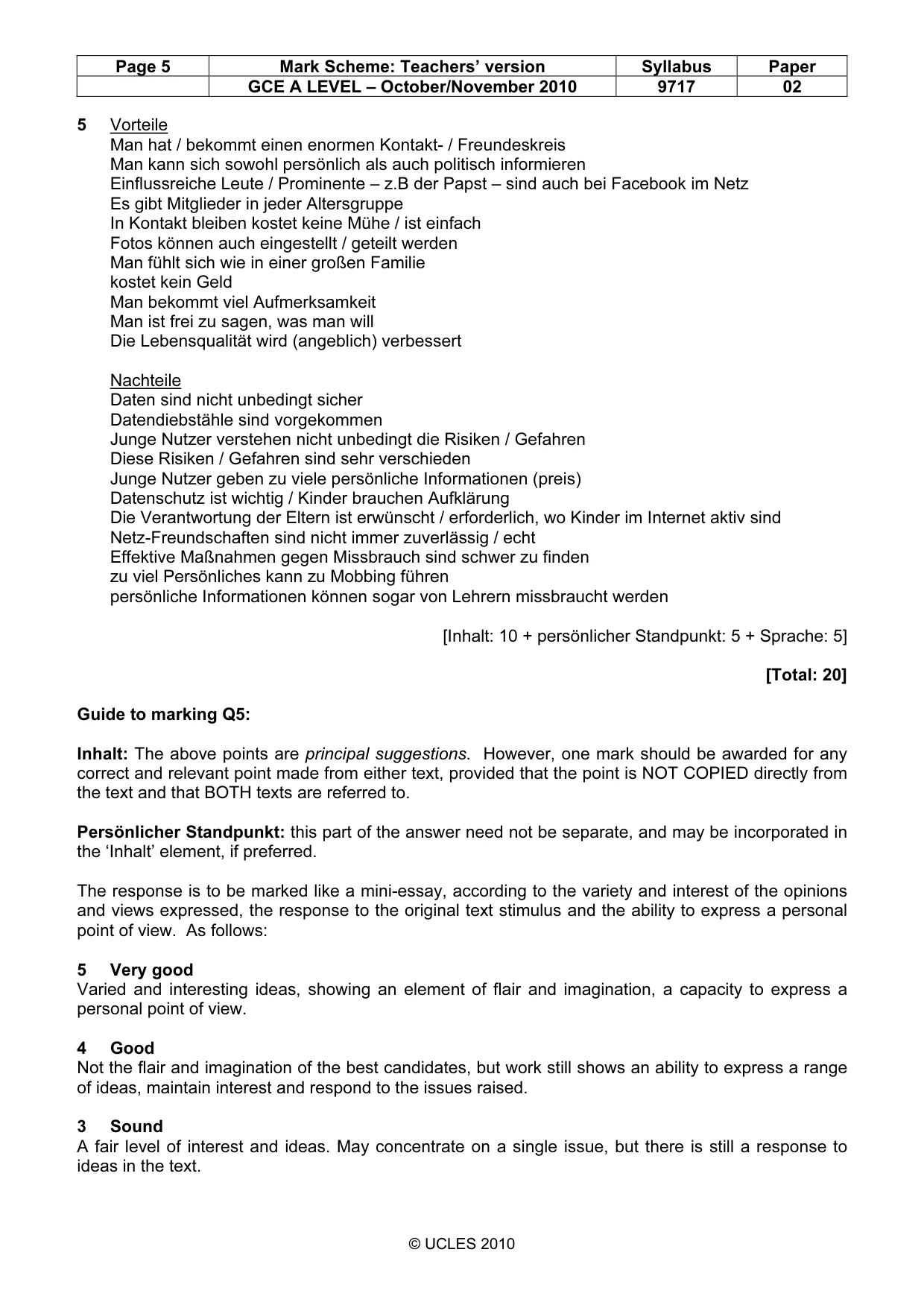 Mark scheme, page 5 of 6
