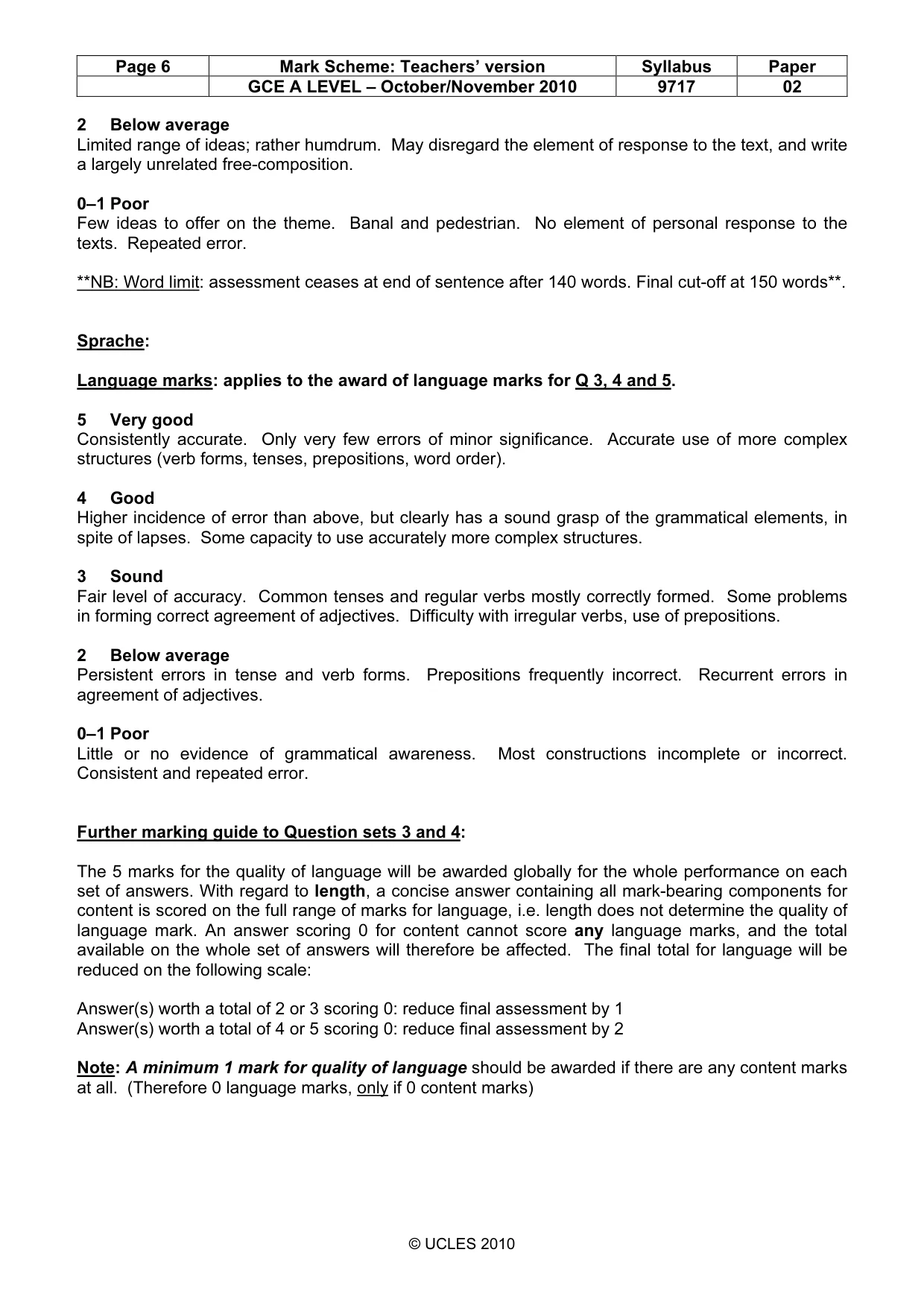 Mark scheme, page 6 of 6