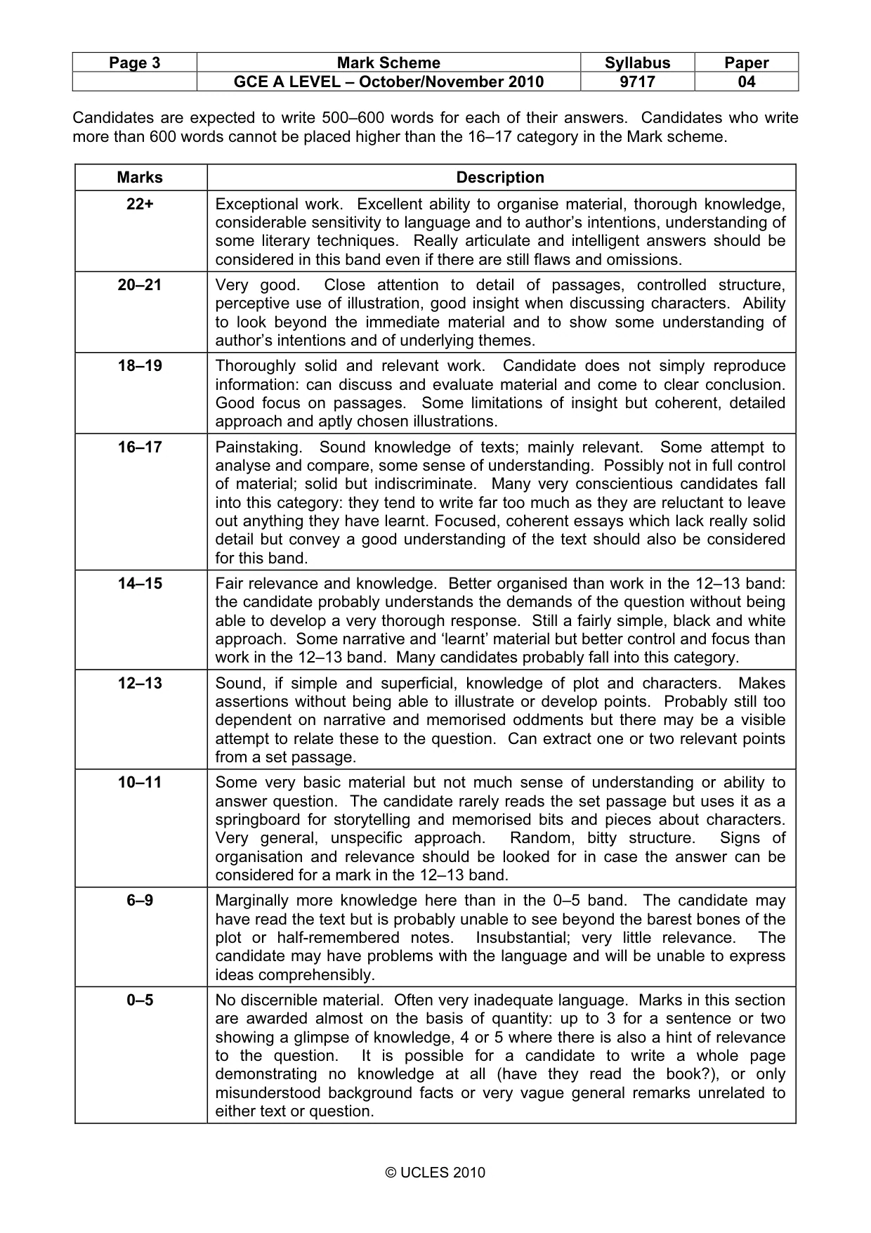 Mark scheme, page 3 of 3