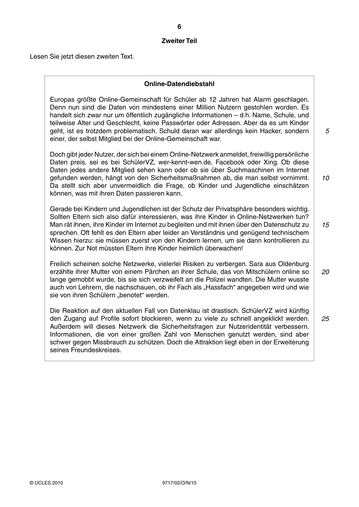 Cambridge A Level German (A Level only) 9717 2010 Oct/Nov Paper 2 · Variant 1 question paper, page 6 of 8