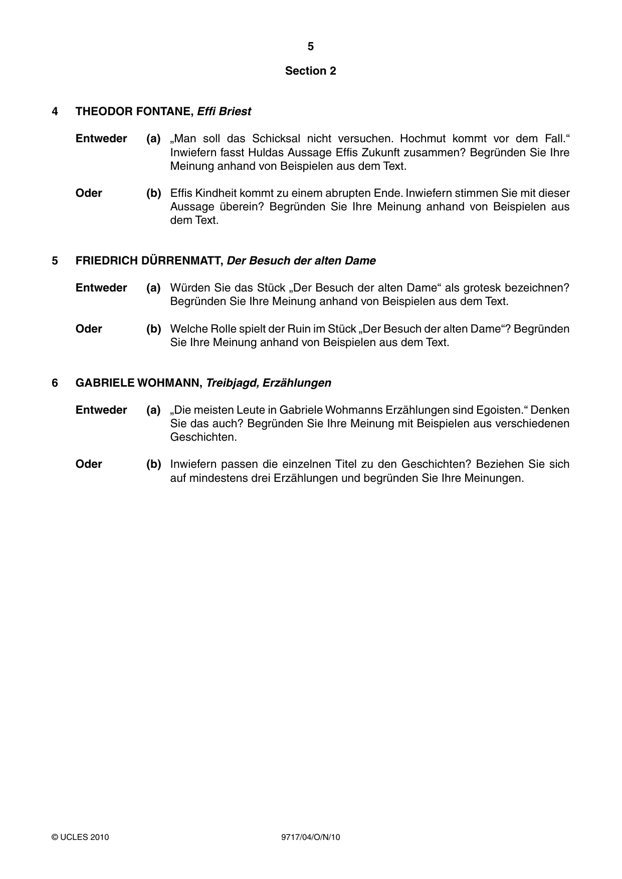 Cambridge A Level German (A Level only) 9717 2010 Oct/Nov Paper 4 · Variant 1 question paper, page 5 of 8
