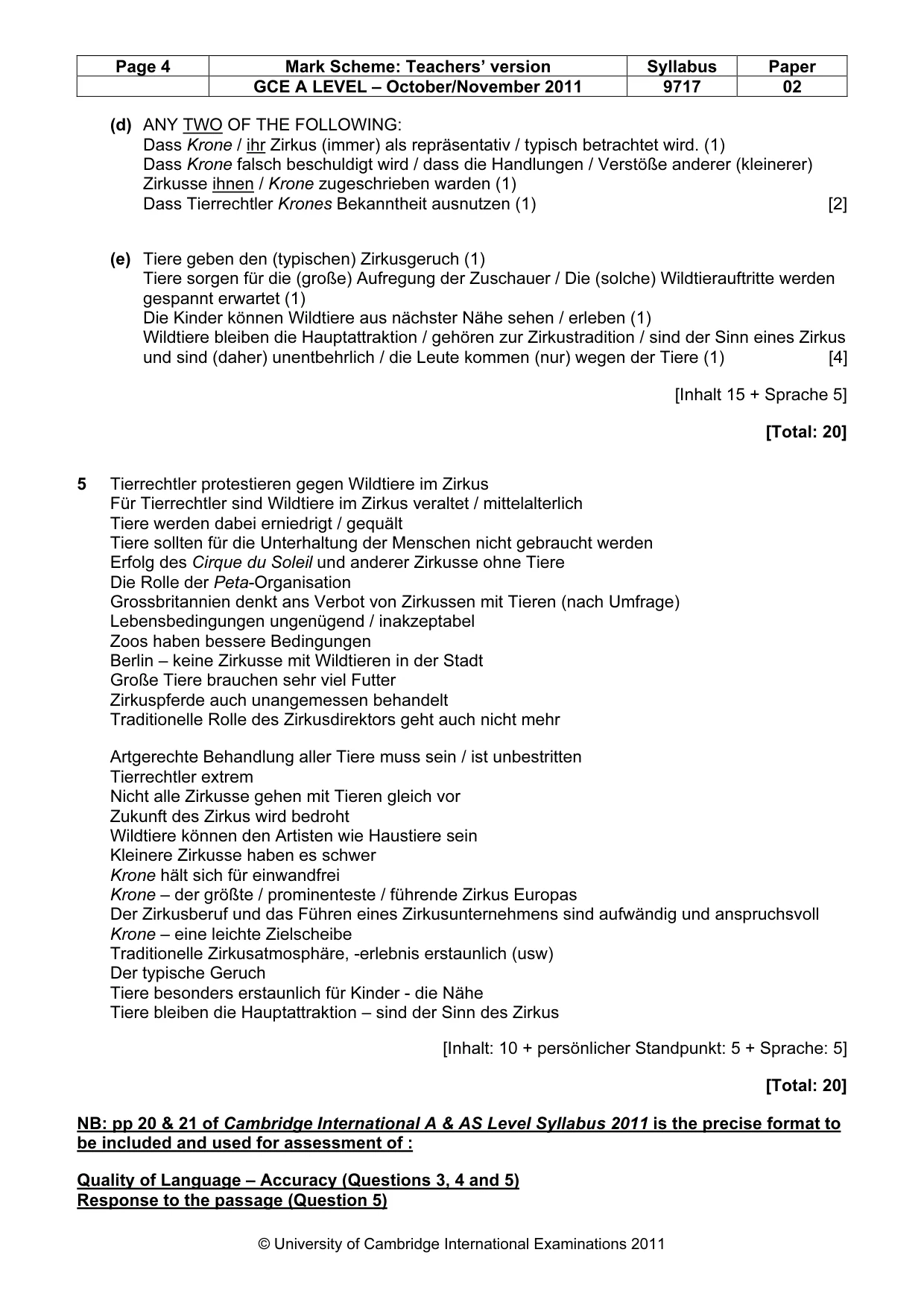 Mark scheme, page 4 of 6