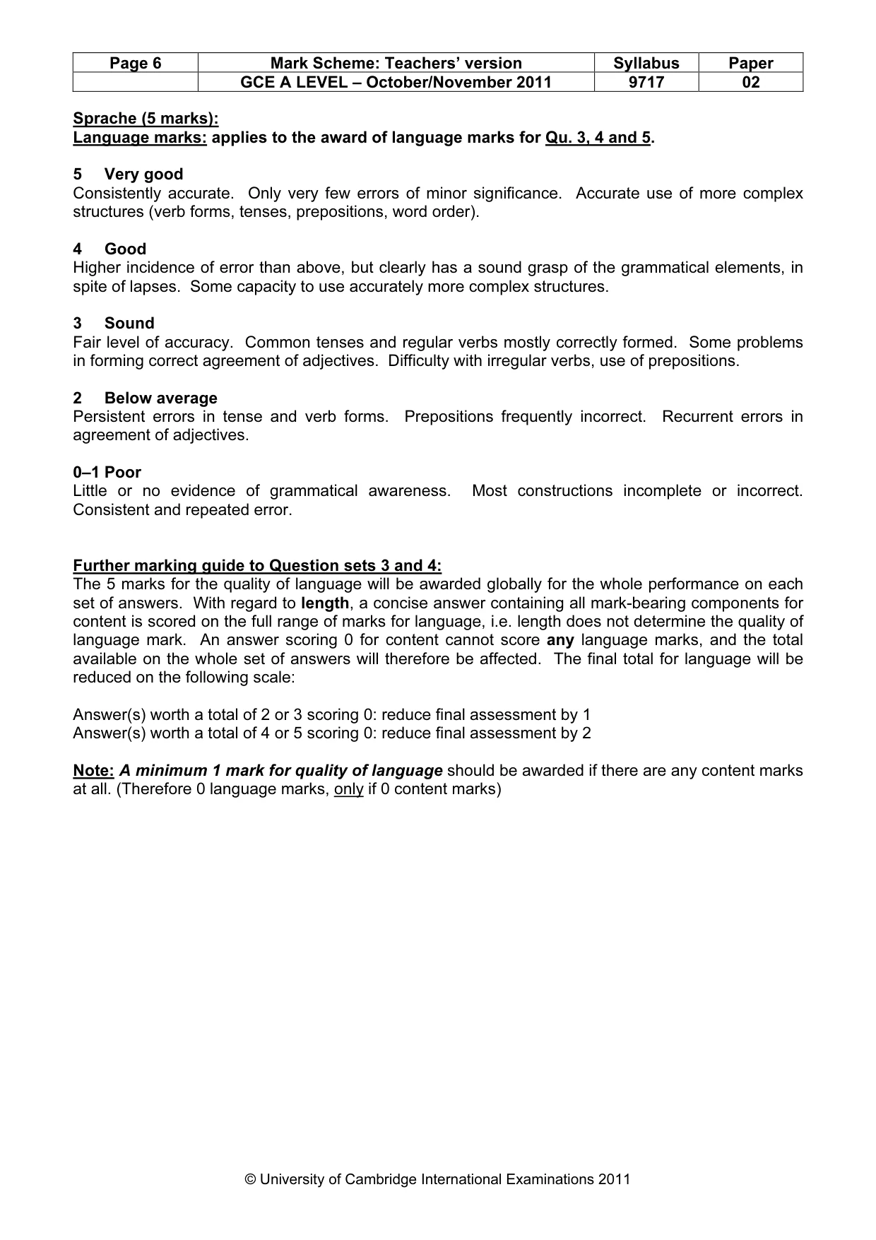 Mark scheme, page 6 of 6