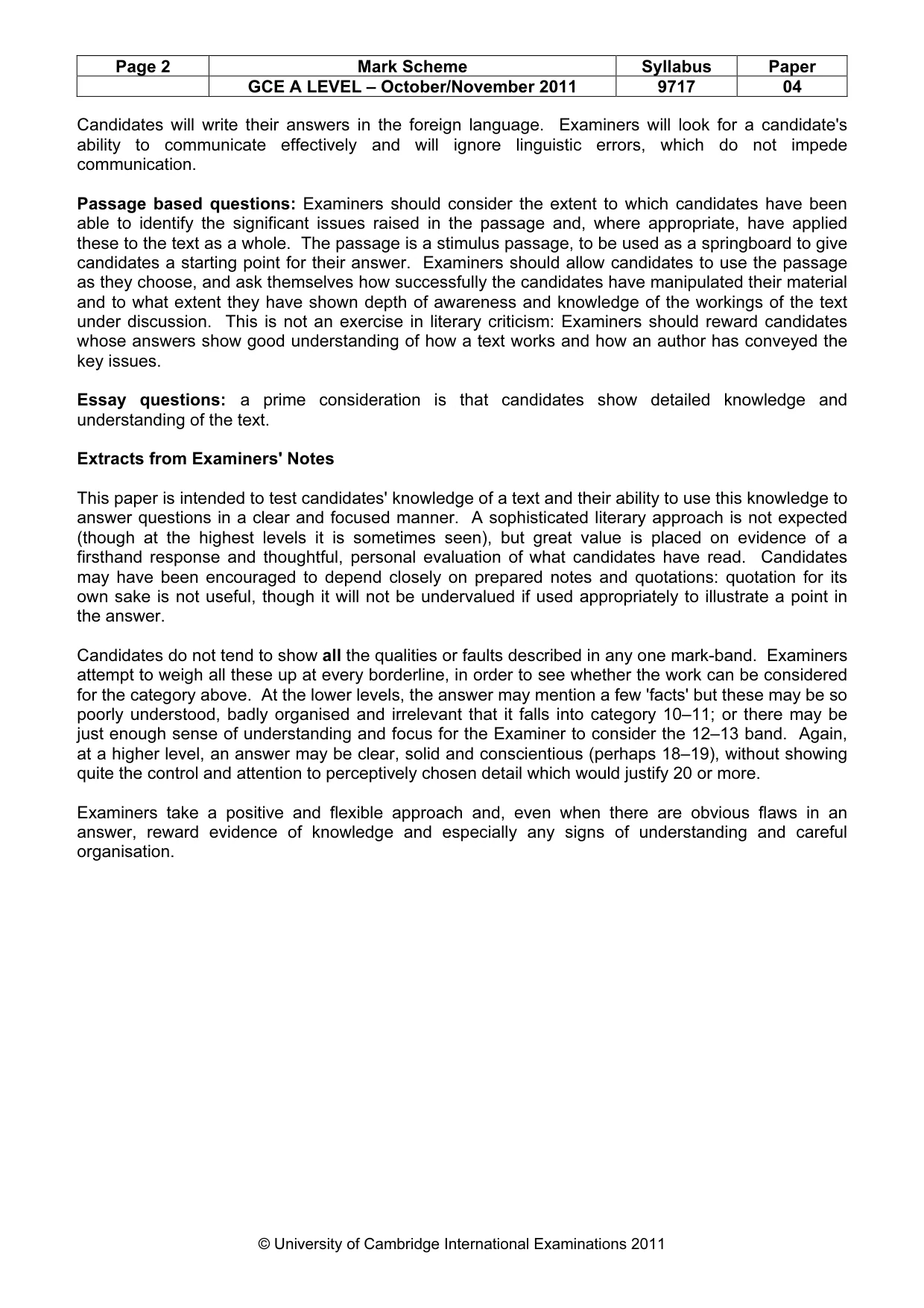 Mark scheme, page 2 of 3