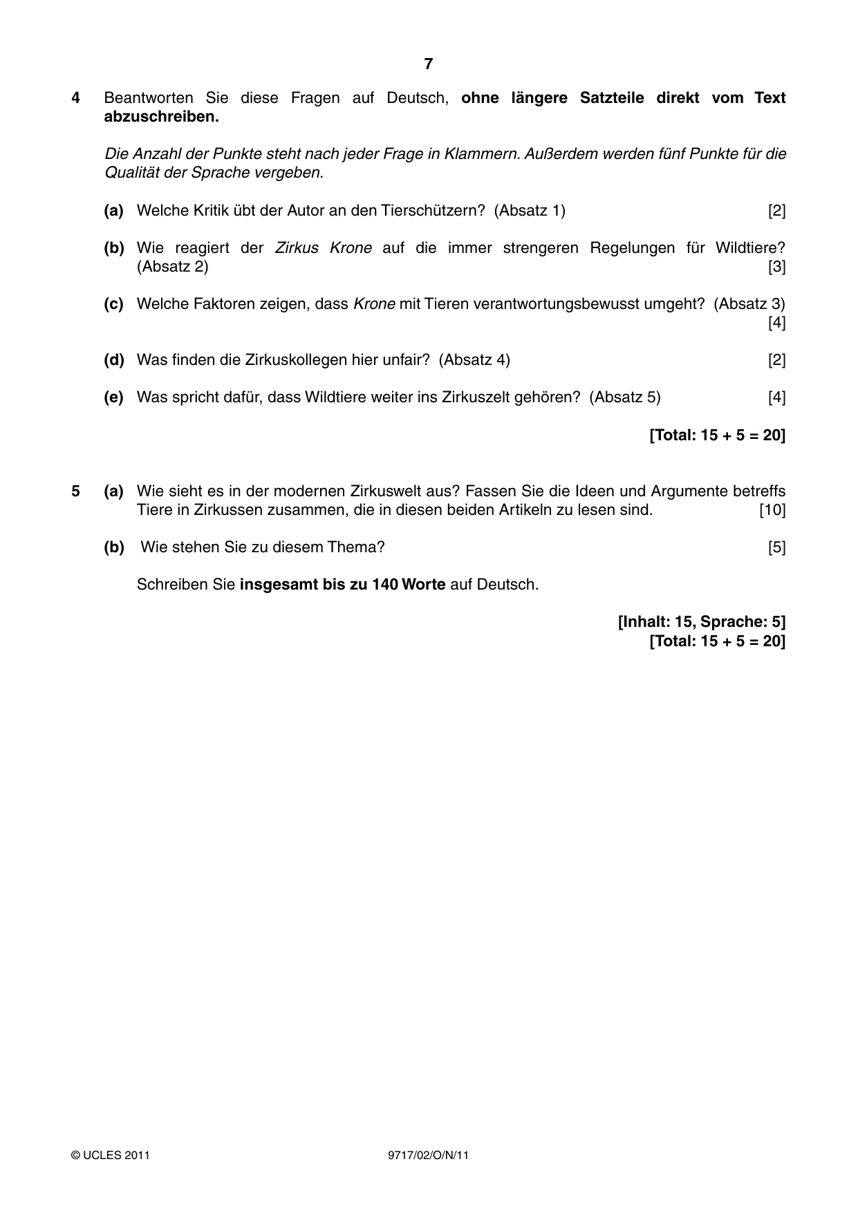 Cambridge A Level German (A Level only) 9717 2011 Oct/Nov Paper 2 · Variant 1 question paper, page 7 of 8