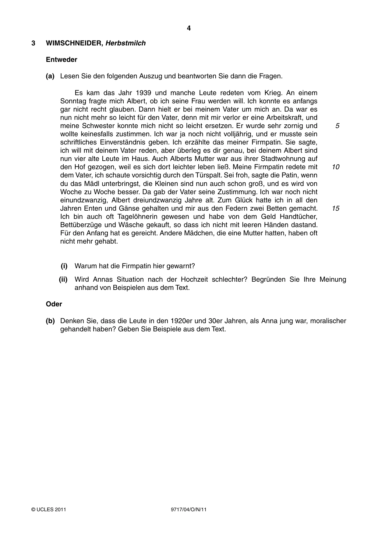 Cambridge A Level German (A Level only) 9717 2011 Oct/Nov Paper 4 · Variant 1 question paper, page 4 of 8