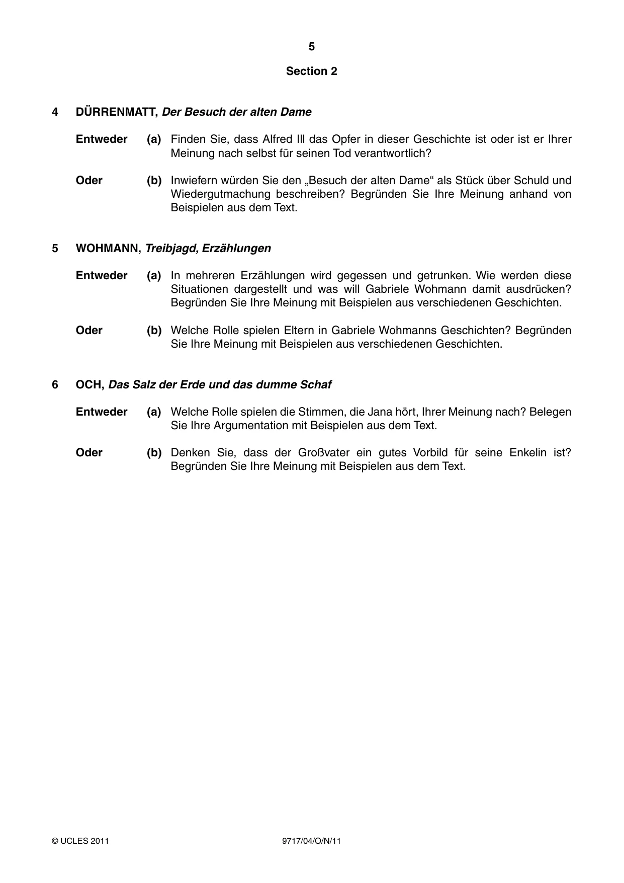 Cambridge A Level German (A Level only) 9717 2011 Oct/Nov Paper 4 · Variant 1 question paper, page 5 of 8