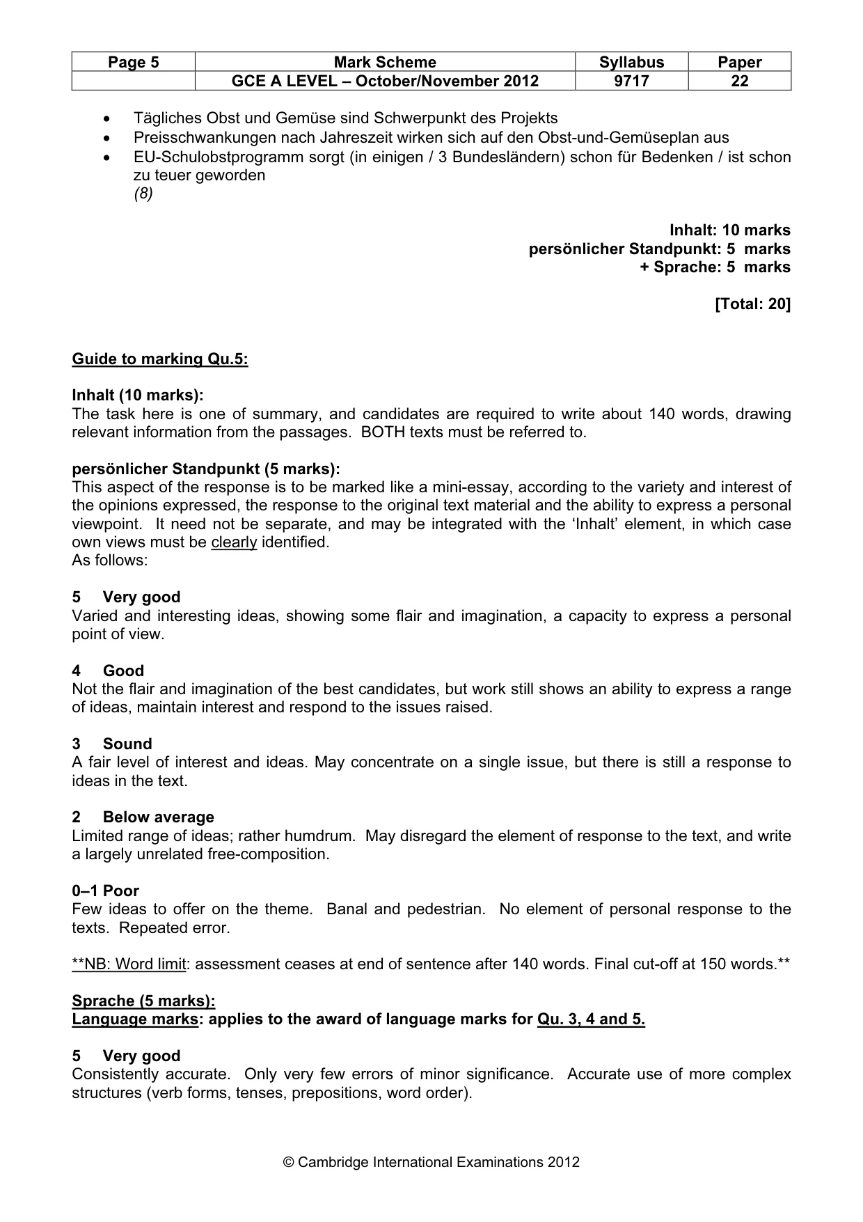 Mark scheme, page 5 of 6