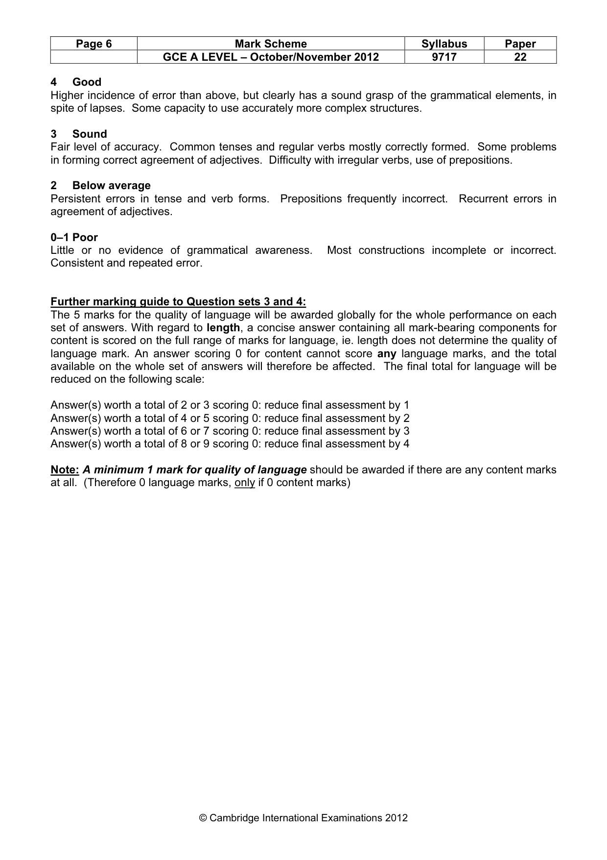 Mark scheme, page 6 of 6