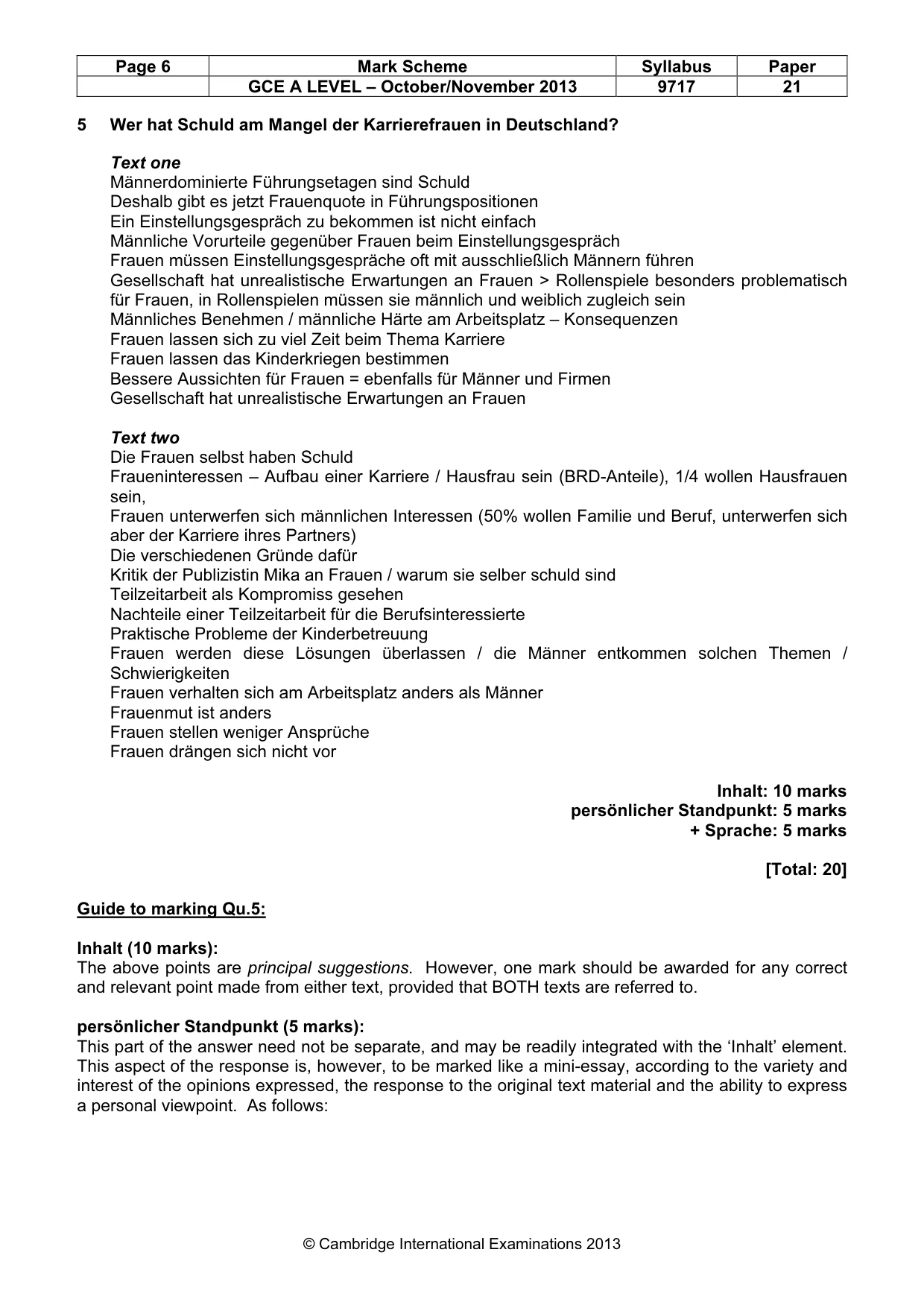 Mark scheme, page 6 of 7