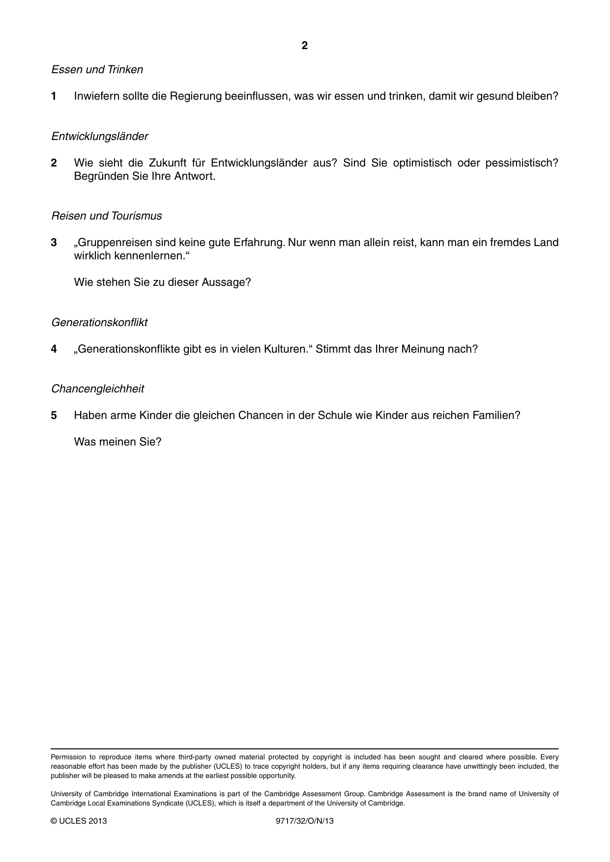 Cambridge A Level German (A Level only) 9717 2013 Oct/Nov Paper 3 · Variant 2 question paper, page 2 of 3