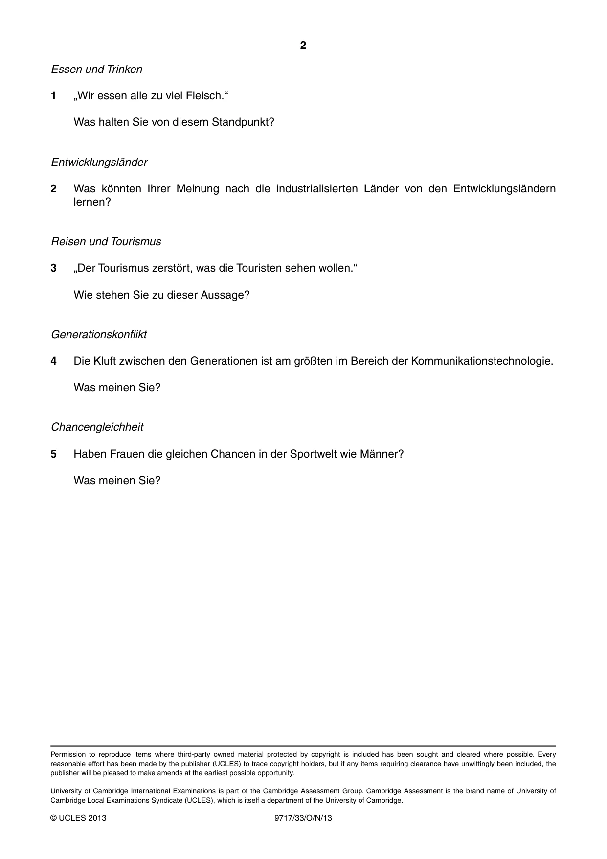 Cambridge A Level German (A Level only) 9717 2013 Oct/Nov Paper 3 · Variant 3 question paper, page 2 of 2