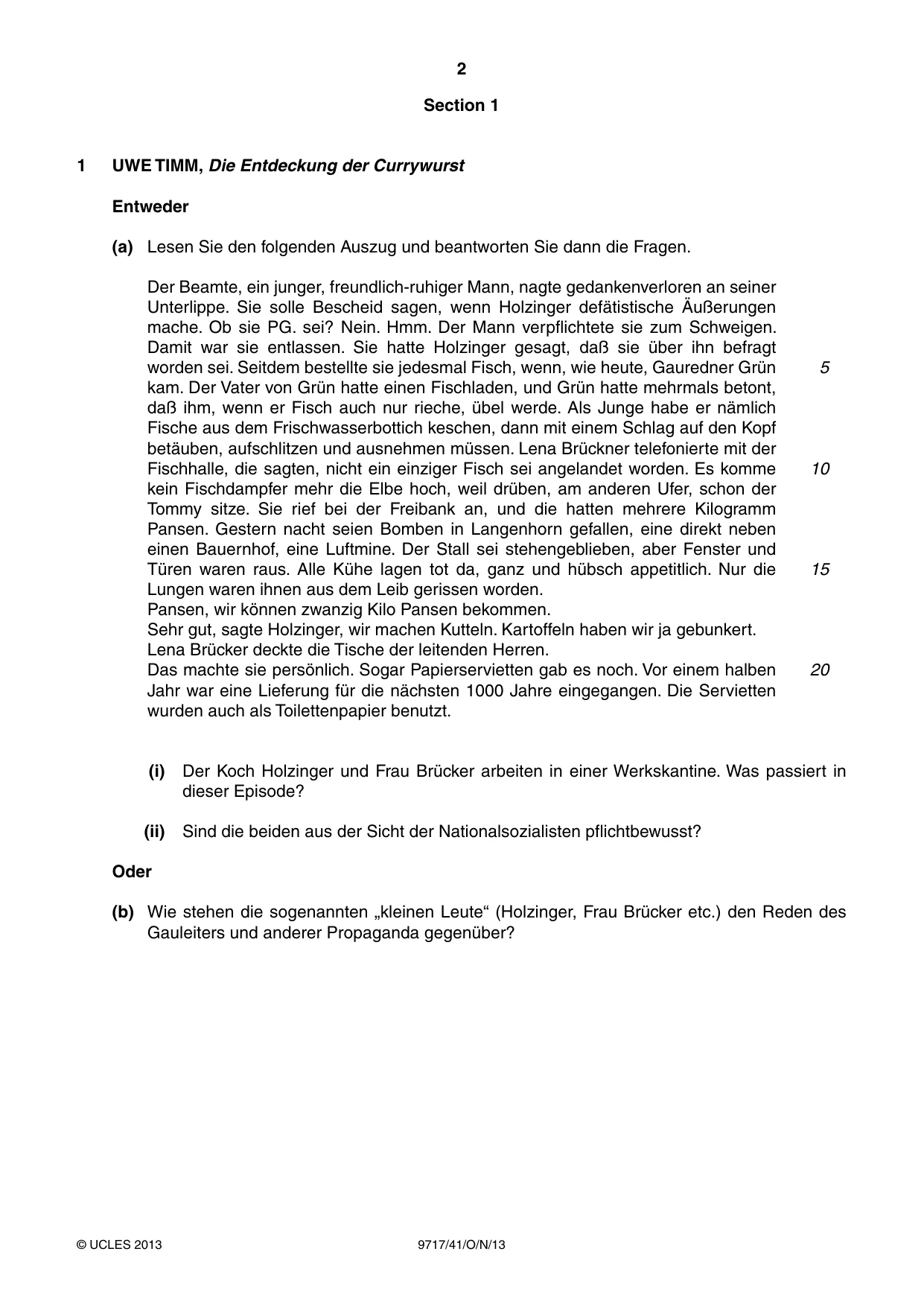 Cambridge A Level German (A Level only) 9717 2013 Oct/Nov Paper 4 · Variant 1 question paper, page 2 of 8