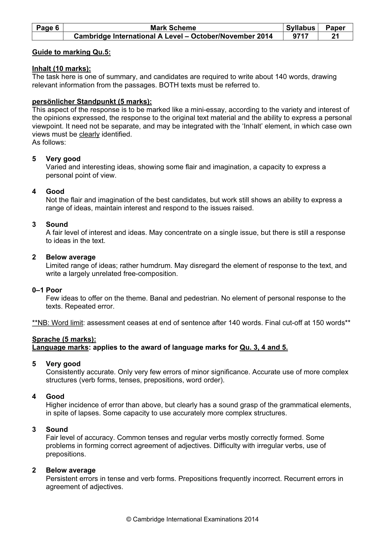 Mark scheme, page 6 of 7