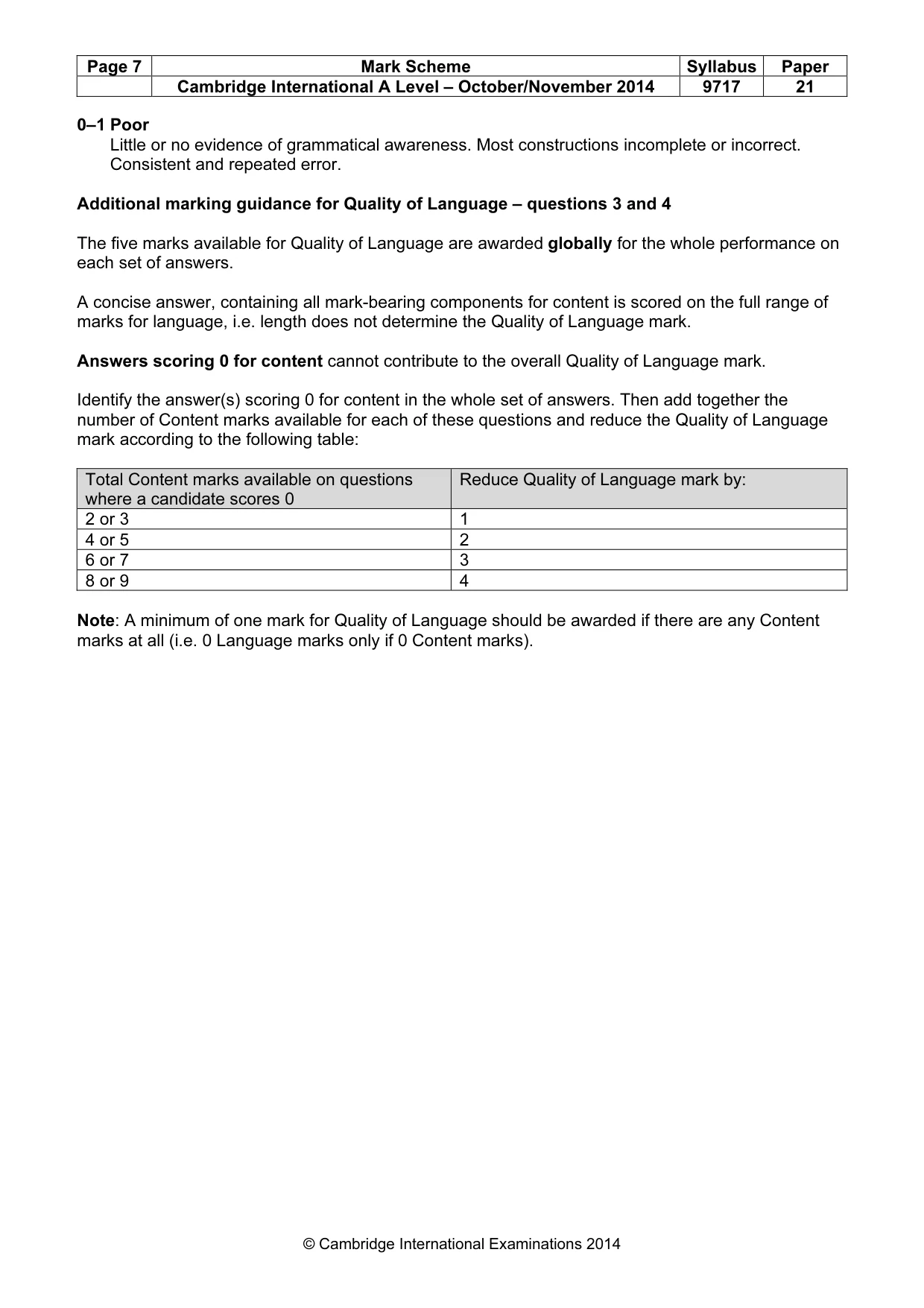 Mark scheme, page 7 of 7