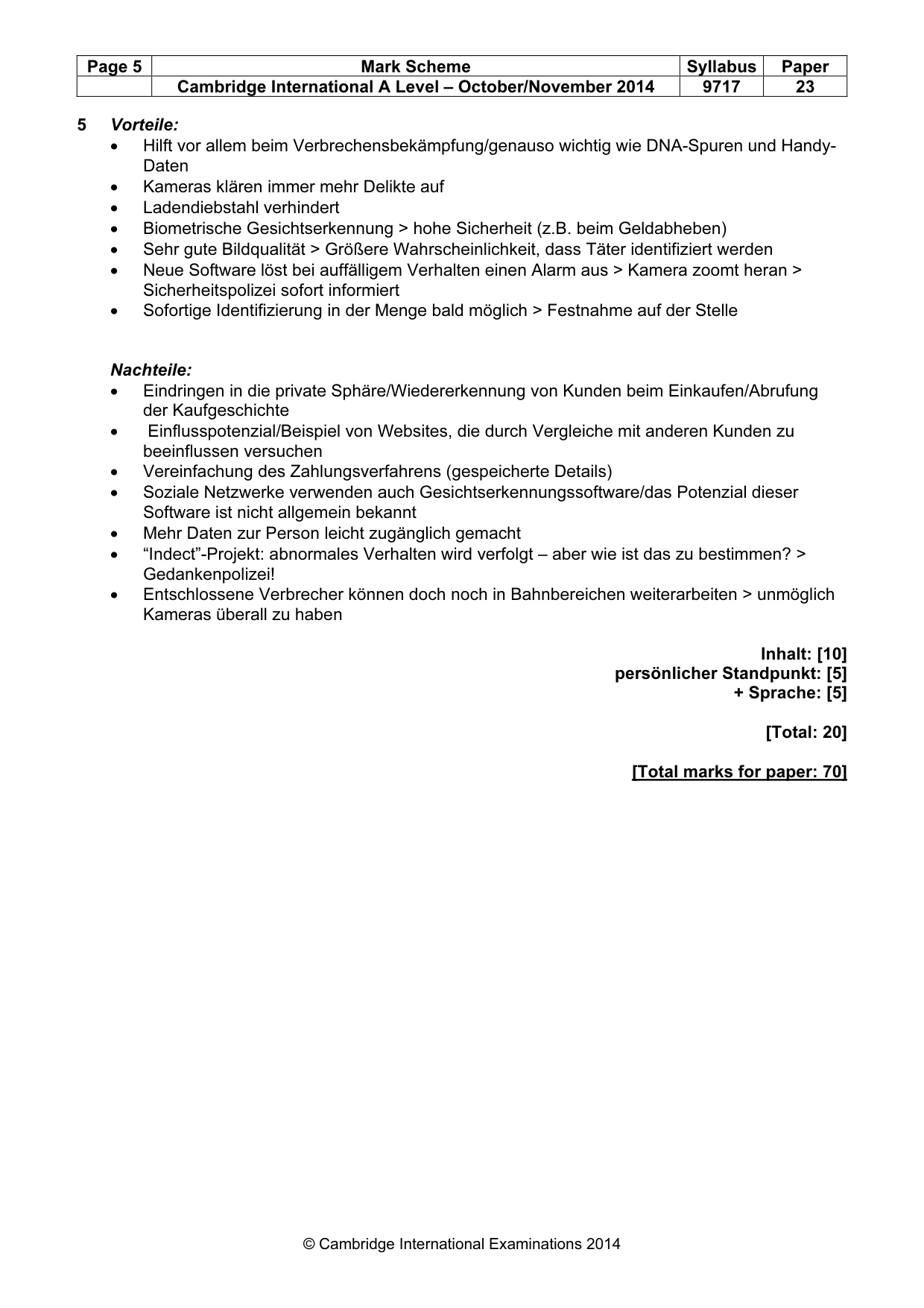 Mark scheme, page 5 of 7