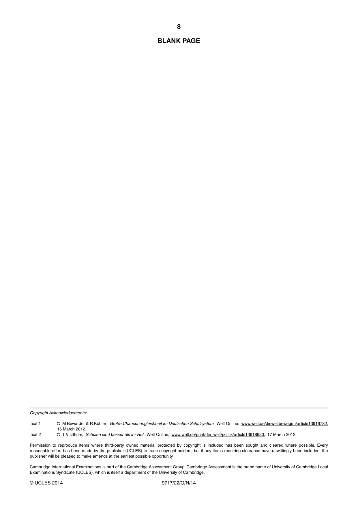 Cambridge A Level German (A Level only) 9717 2014 Oct/Nov Paper 2 · Variant 2 question paper, page 8 of 8