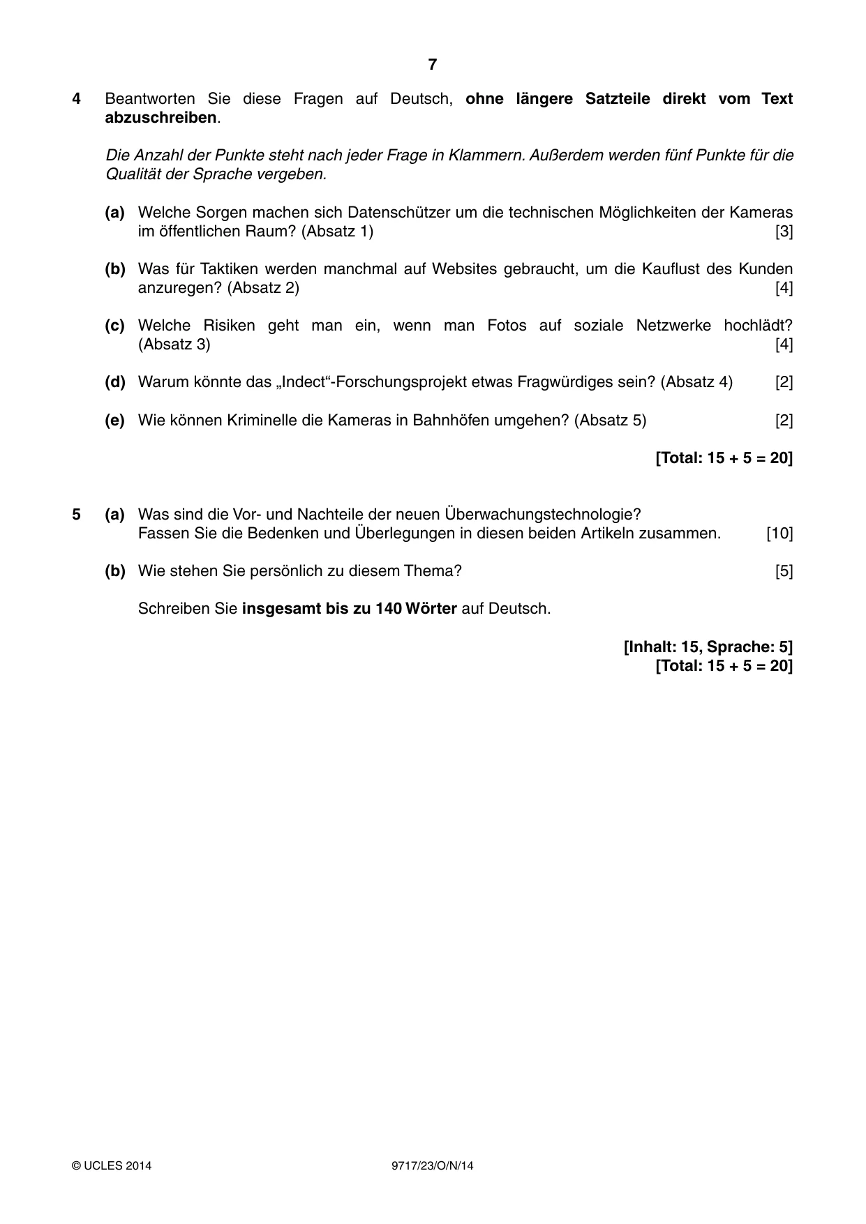 Cambridge A Level German (A Level only) 9717 2014 Oct/Nov Paper 2 · Variant 3 question paper, page 7 of 8