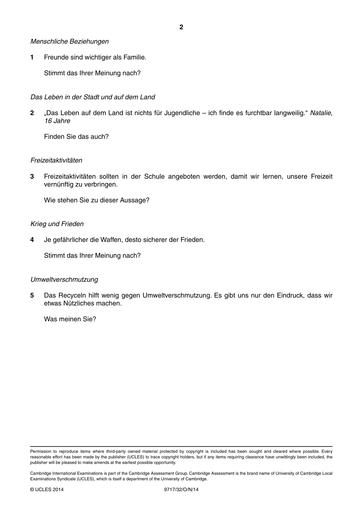 Cambridge A Level German (A Level only) 9717 2014 Oct/Nov Paper 3 · Variant 2 question paper, page 2 of 2